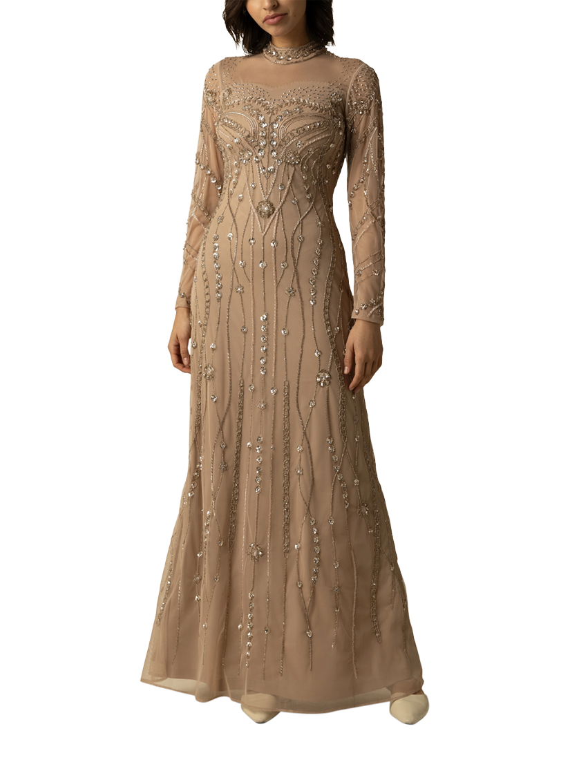 Product image 1 of 3, which shows Raishma Jane Embellished Bead Dress, Natural, 8
