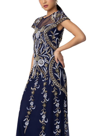 Raishma Maris Embroidered Dress, Navy - view 2, Navy