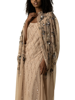 Raishma Opal Embellishment Cape Dress, Natural - view 2, Natural