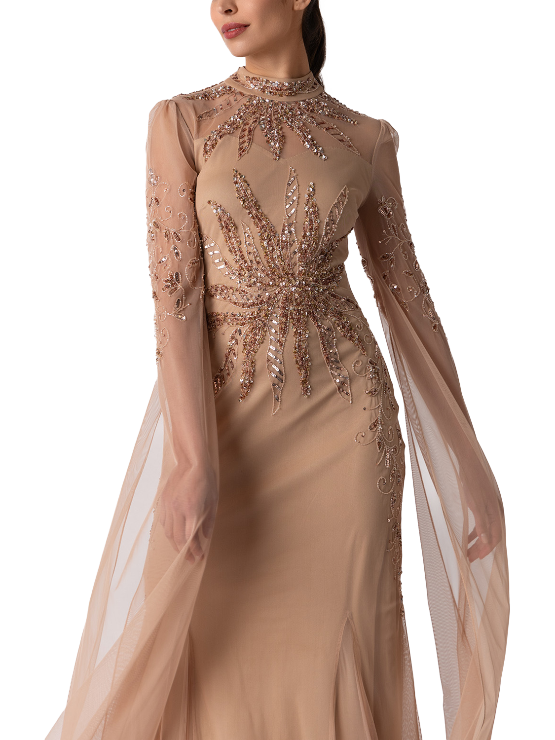Product image 2 of 3, which shows Raishma Rowan Sequin Embellishment Cape Sleeve Dress, Natural, 12