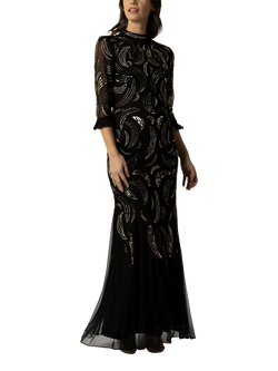 Raishma Ruth Swirl Sequin Dress, Black, Black