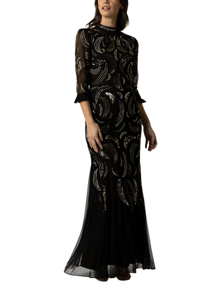 Raishma Ruth Swirl Sequin Dress, Black, Black