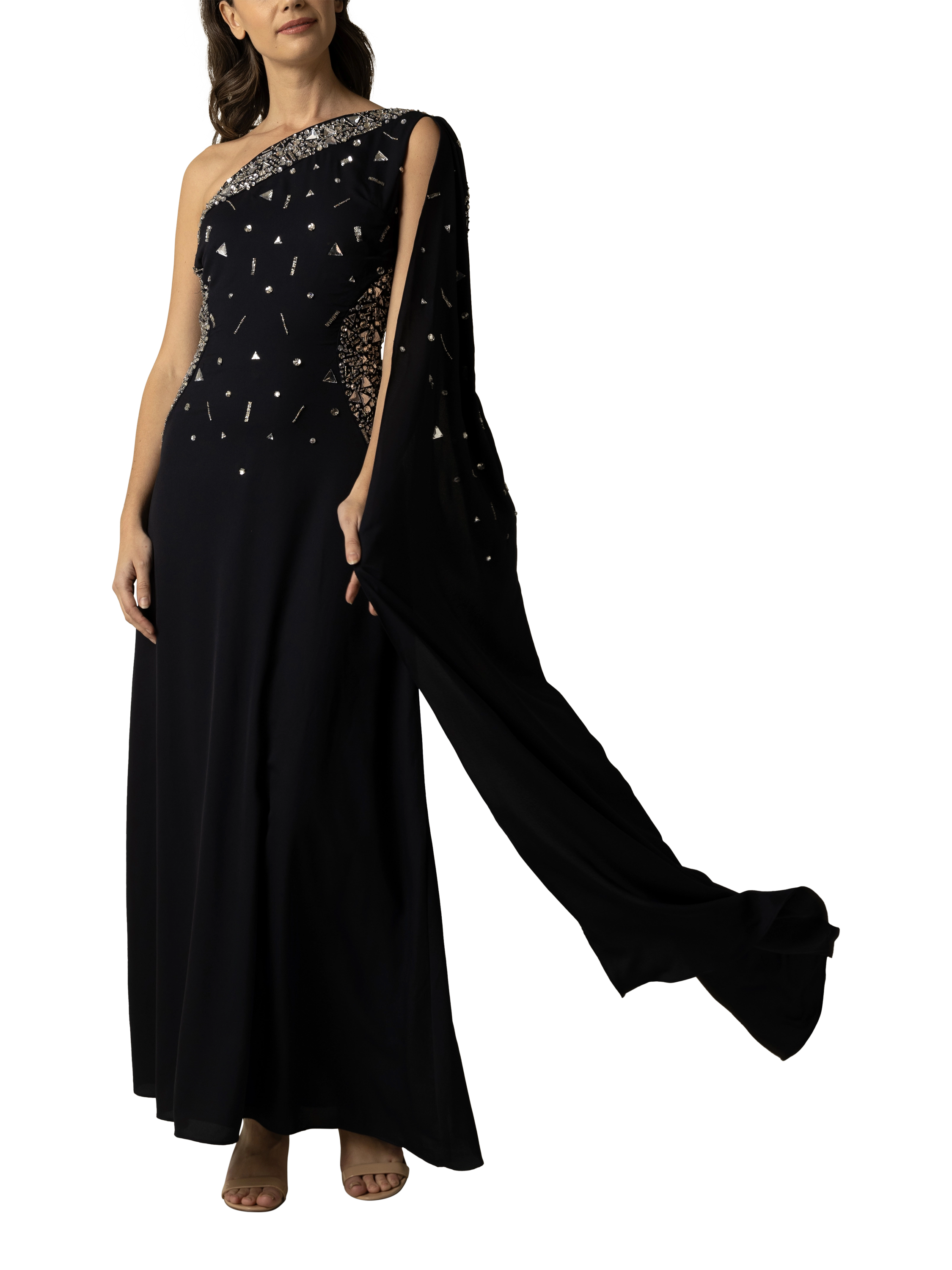 Product image 1 of 3, which shows Raishma Zendy Asymmetric Dress, Navy, 8