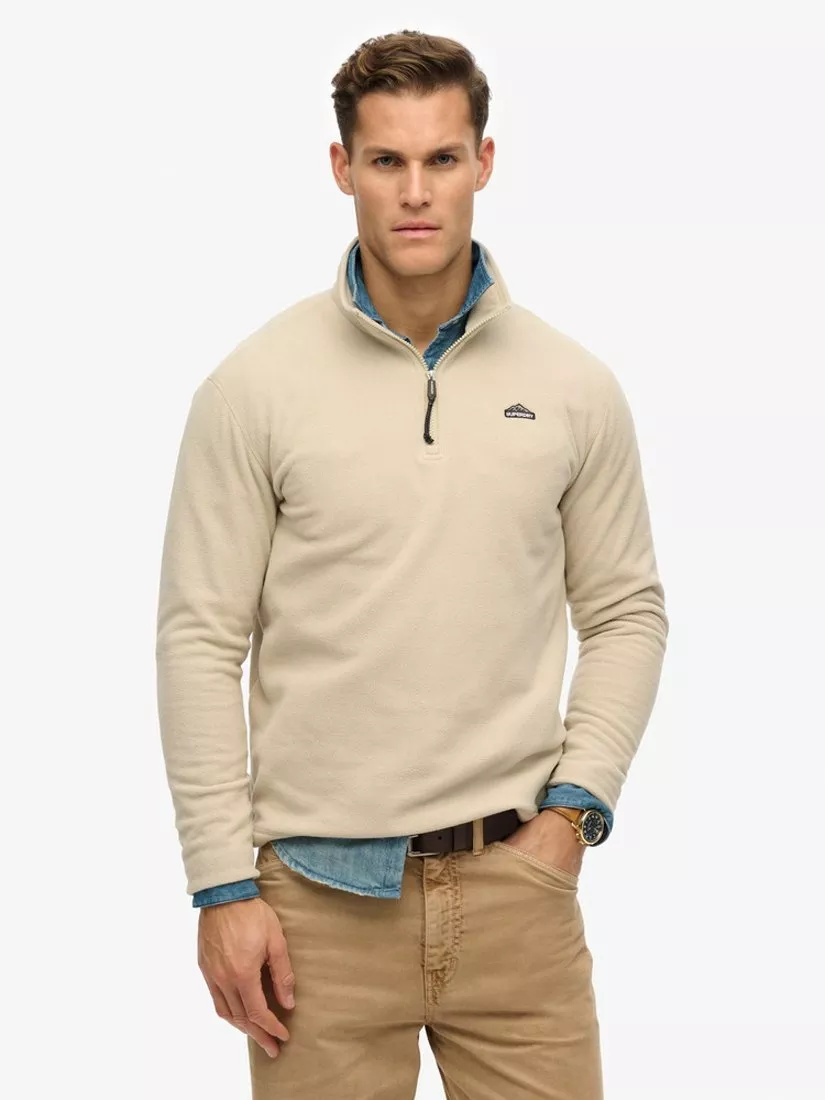 Superdry Polar Fleece Half Zip, Pelican Beige