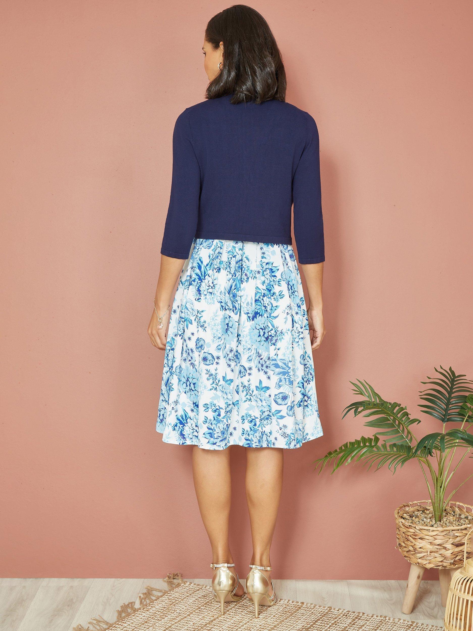 Product image 3 of 4, which shows Yumi Knitted Open Neck Bolero Cardigan, Navy, S