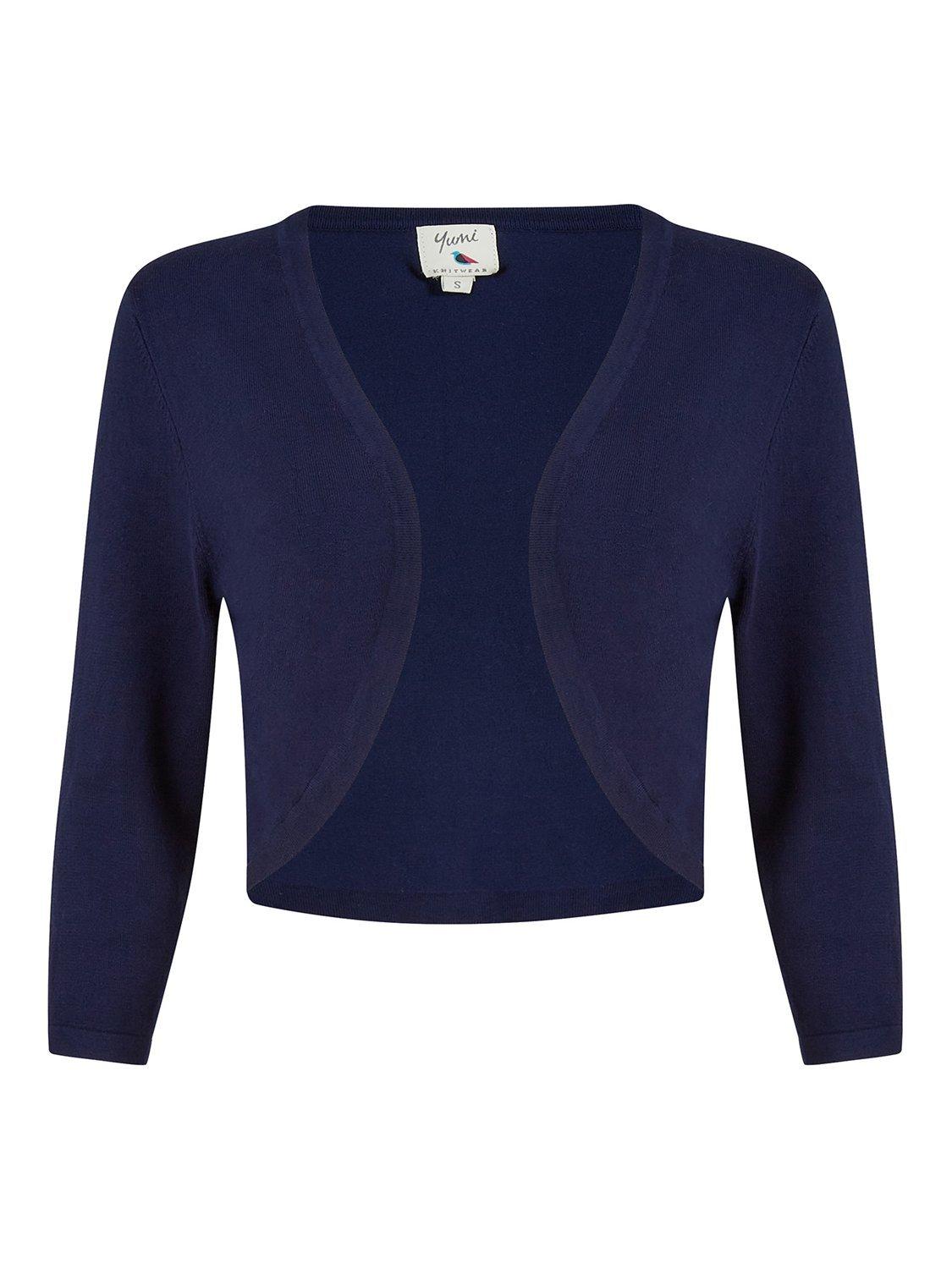 Product image 4 of 4, which shows Yumi Knitted Open Neck Bolero Cardigan, Navy, S