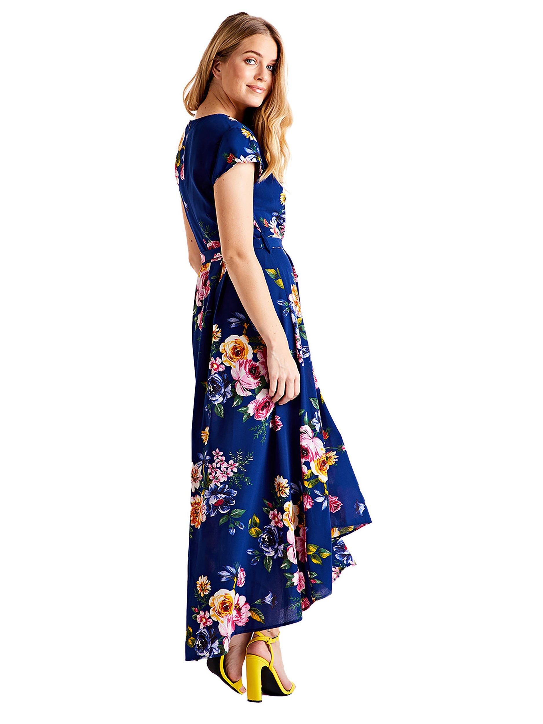 Product image 3 of 4, which shows Yumi Floral Wrap Midi Dress, Navy, 8