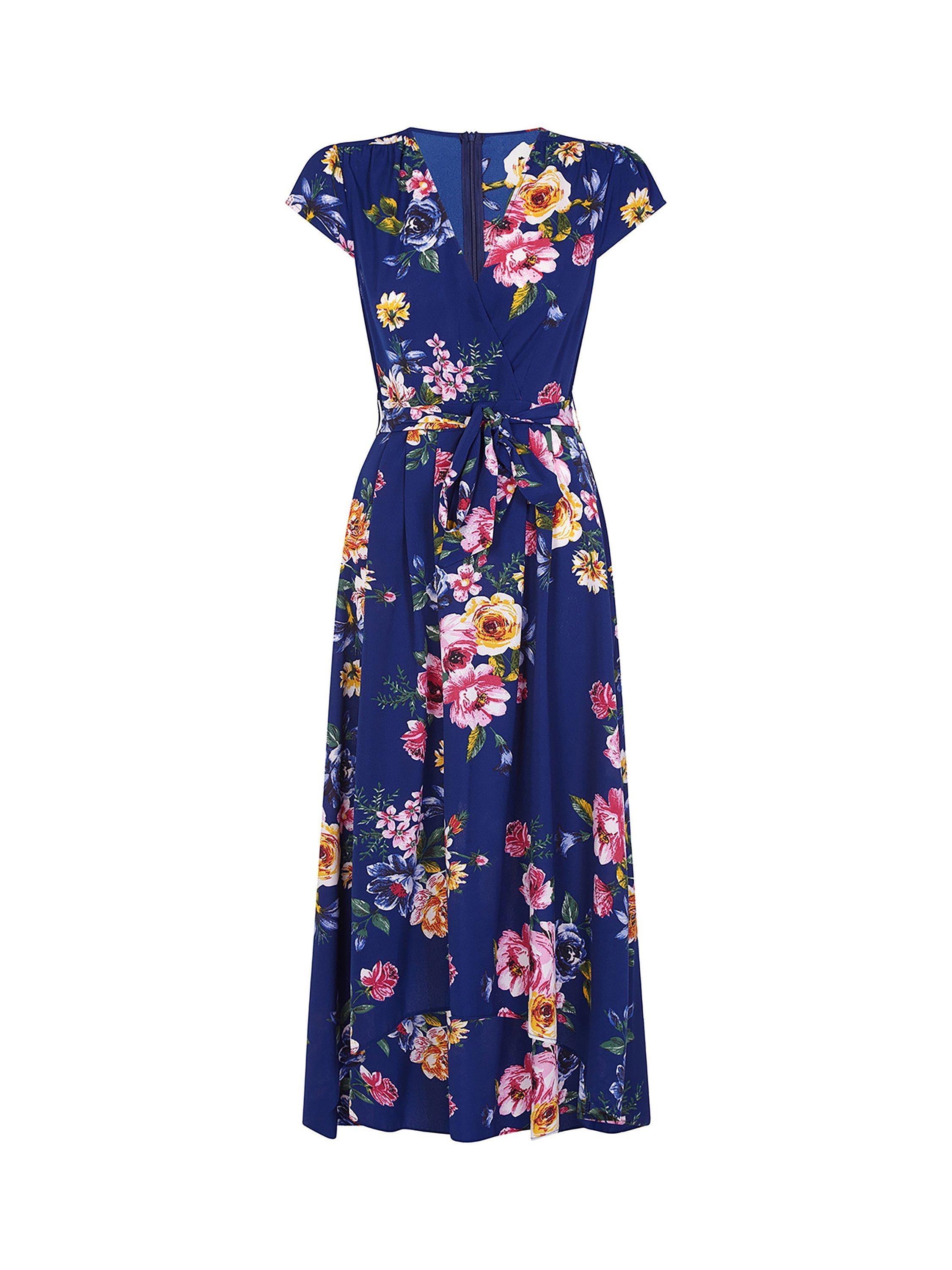 Product image 4 of 4, which shows Yumi Floral Wrap Midi Dress, Navy, 8