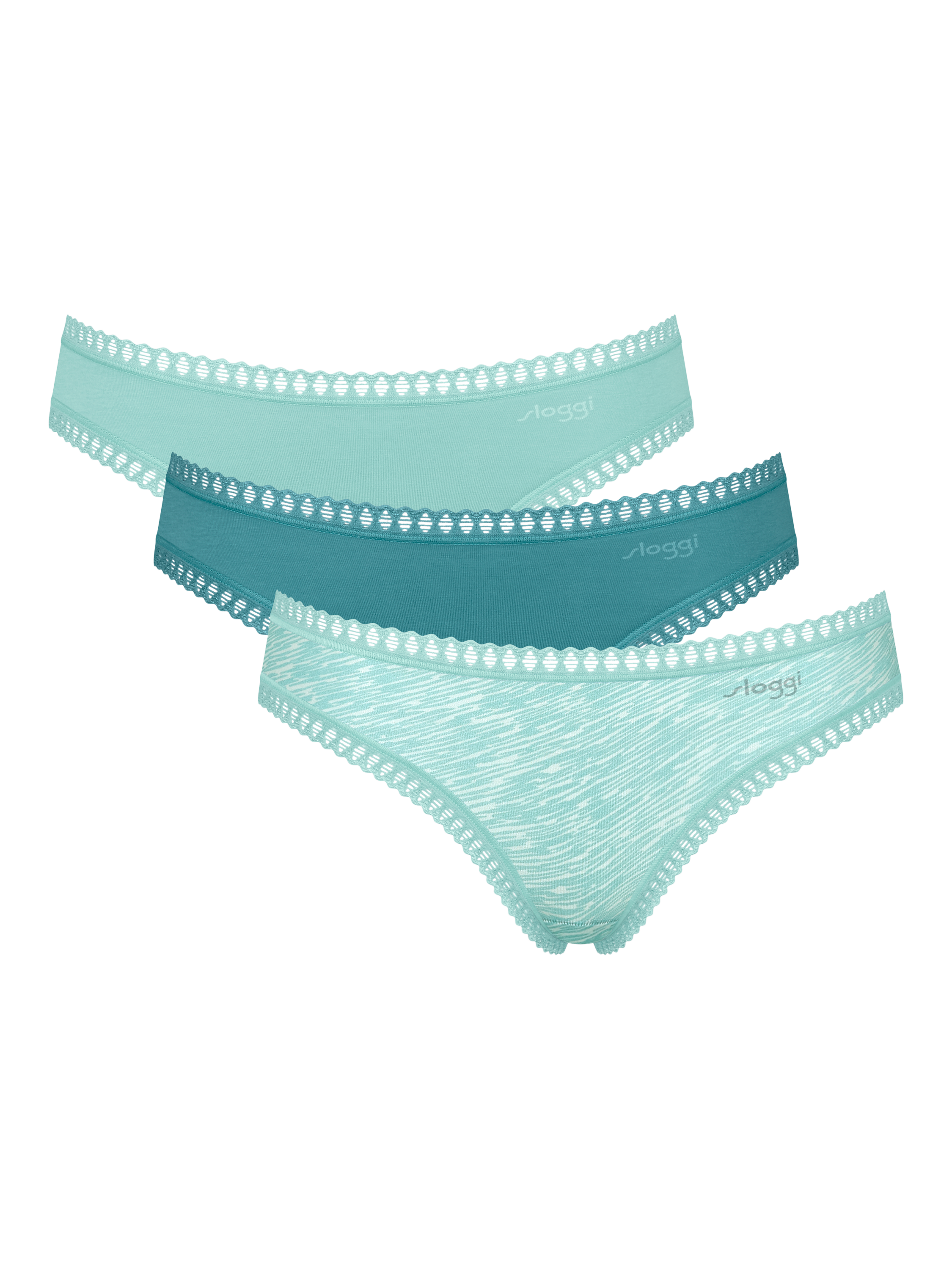 Product image 1 of 8, which shows sloggi GO Crush Organic Cotton Blend Mini Briefs, Pack of 3, Green/Multi, S