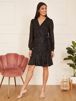 Yumi Sequin Wrap Mini Dress, Black - view 2, Black