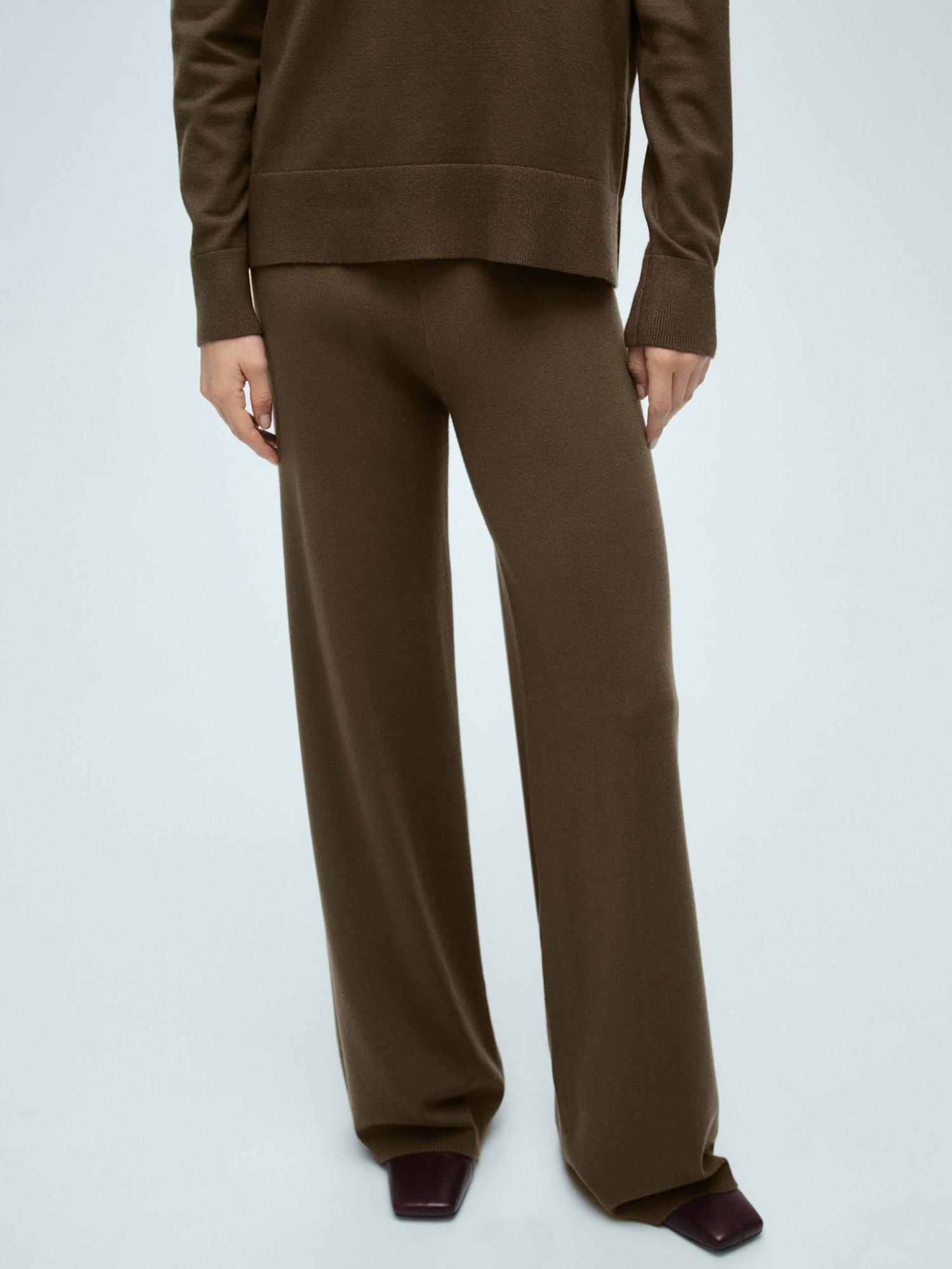 Product image 1 of 7, which shows Mango Vieira Fine Knit Trousers, Khaki, XS