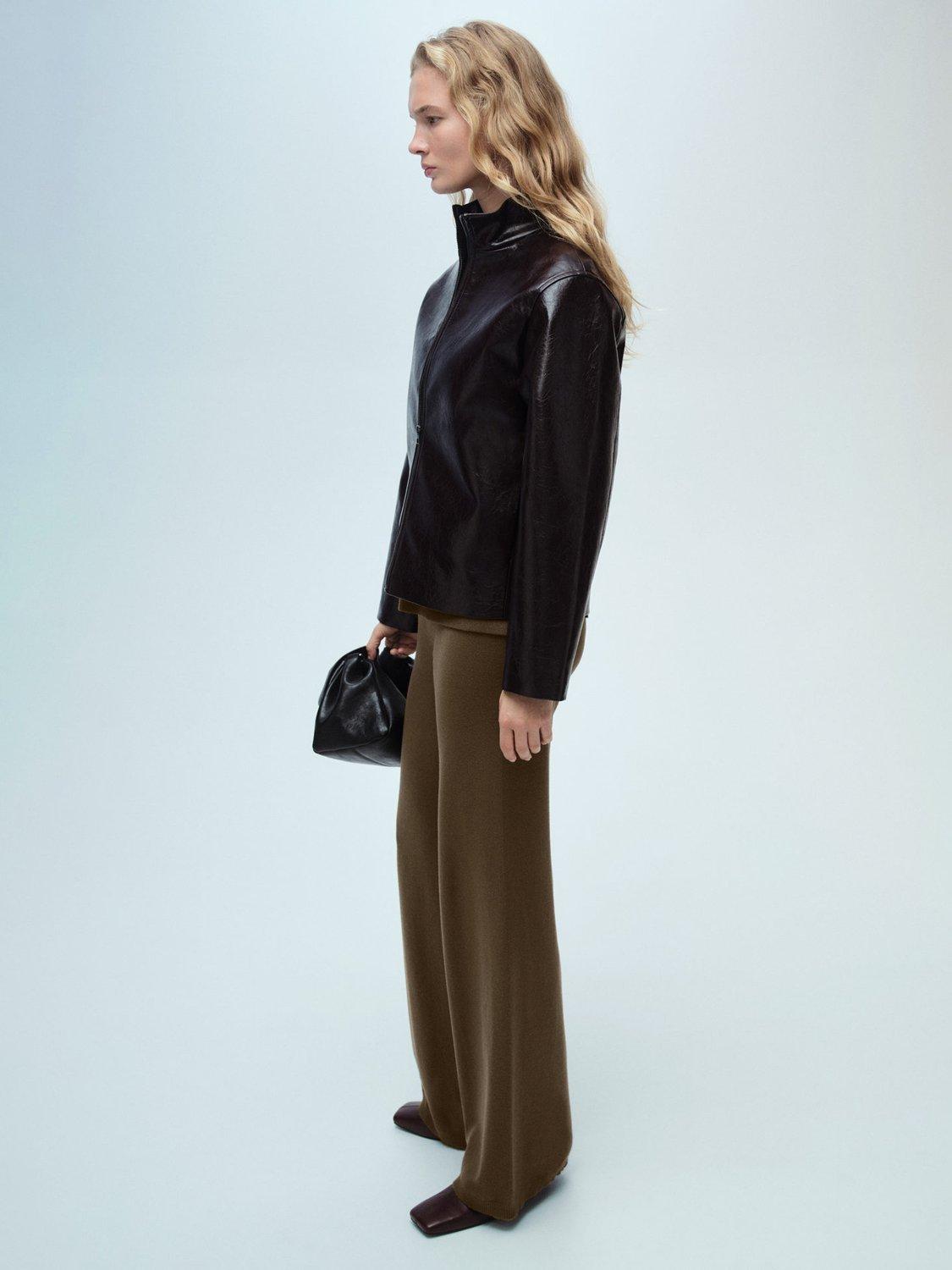 Product image 2 of 7, which shows Mango Vieira Fine Knit Trousers, Khaki, XS
