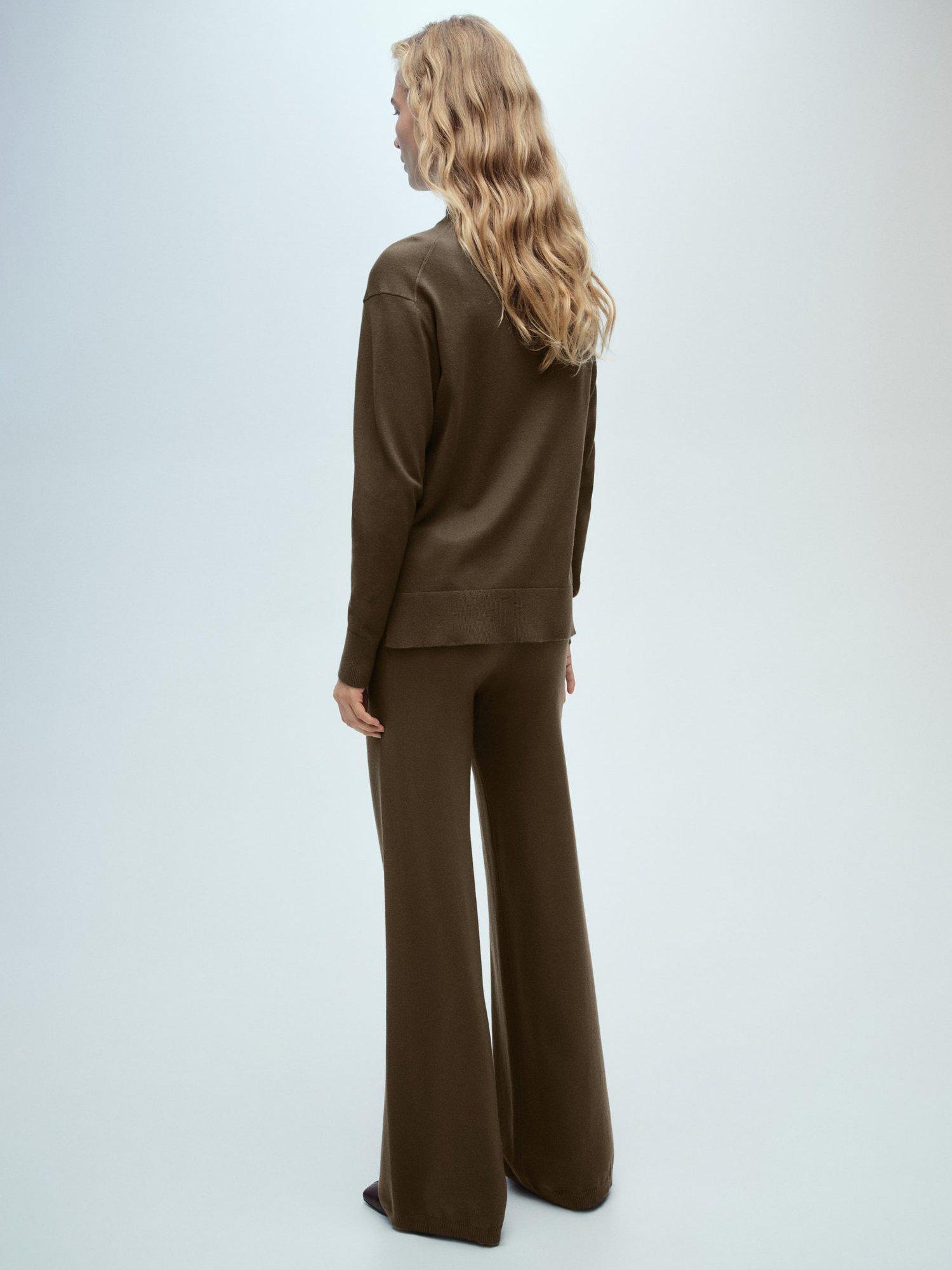 Product image 4 of 7, which shows Mango Vieira Fine Knit Trousers, Khaki, XS