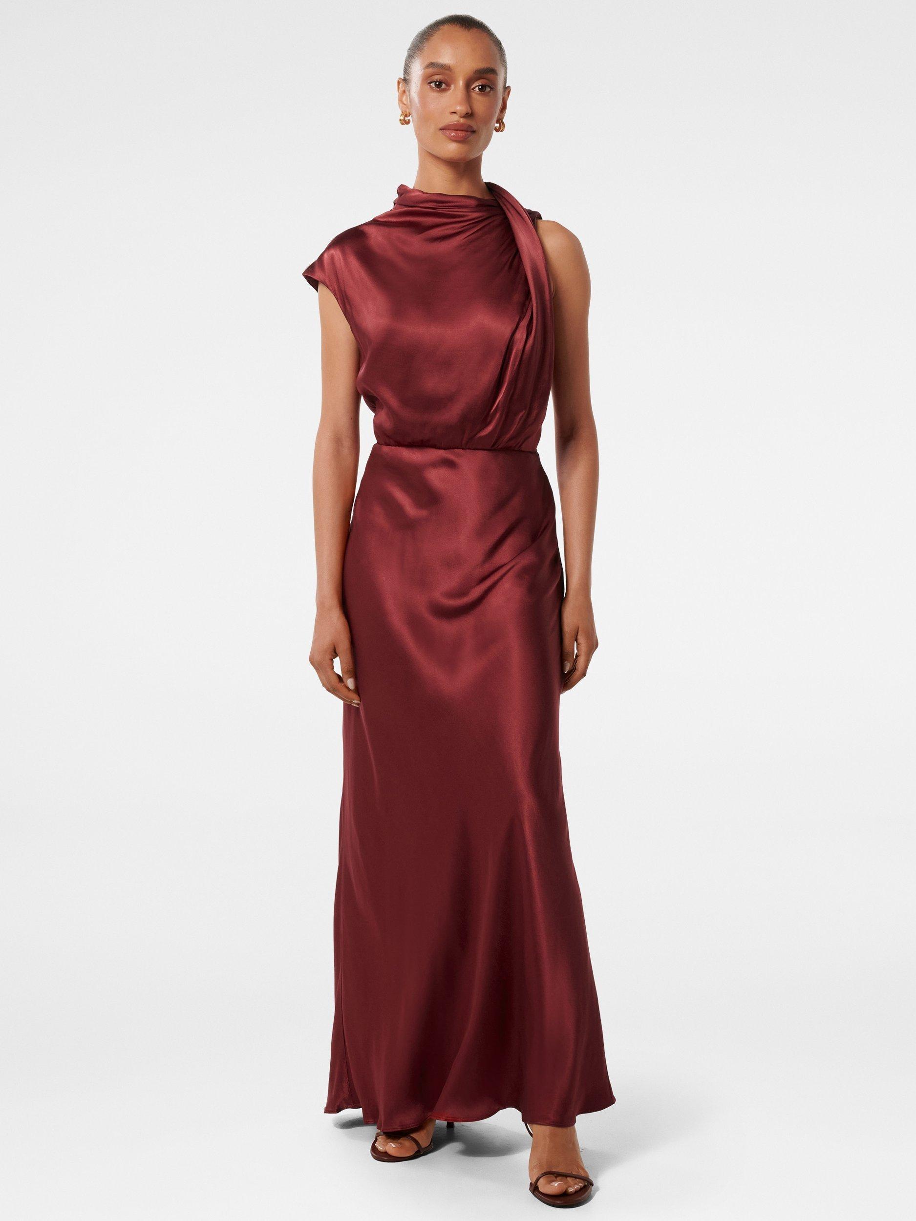 Forever New Petite Sienna Satin Dress Russet Brown