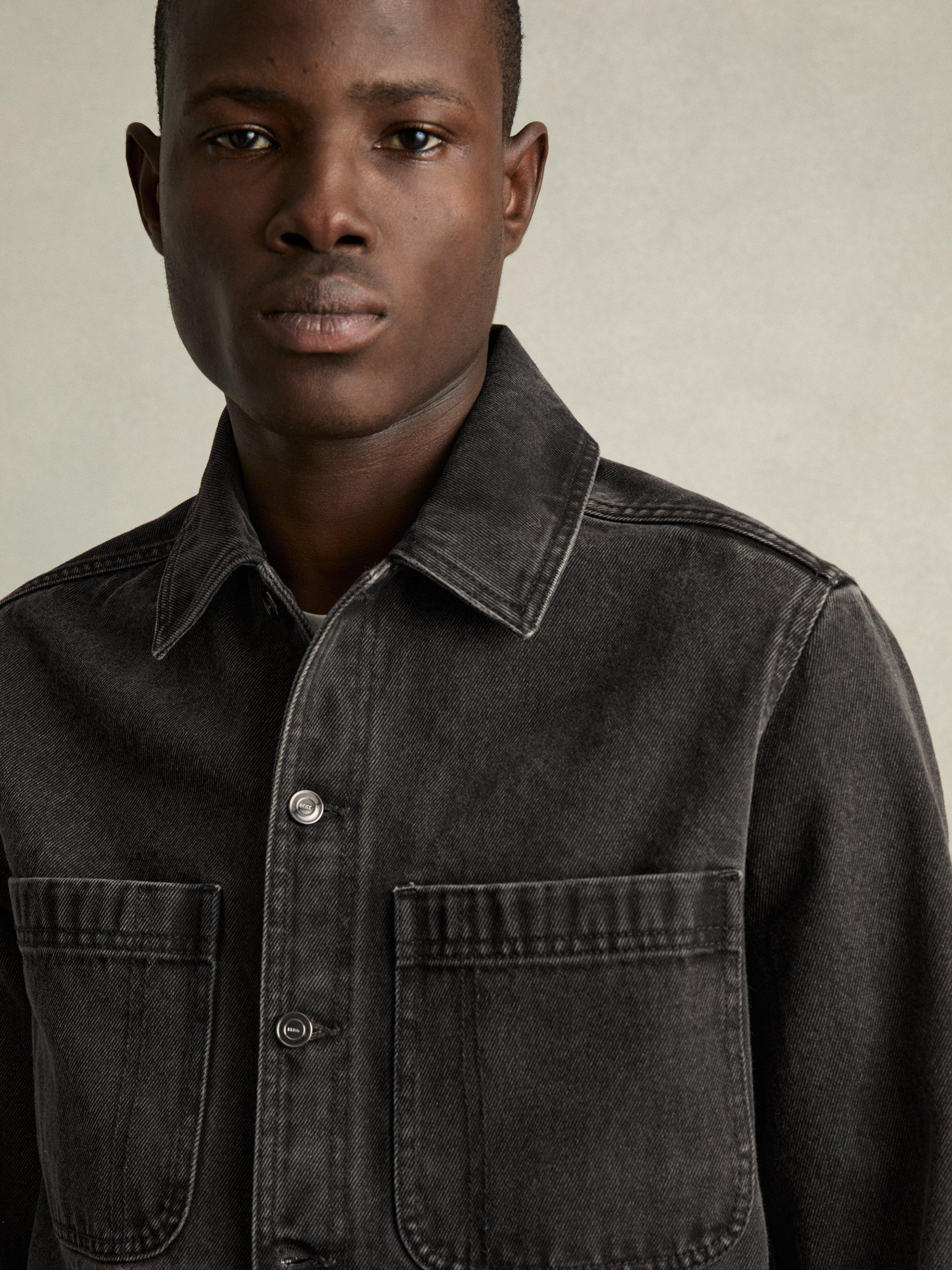 Product image 1 of 5, which shows Reiss Tore Regular Fit Denim Shirt, Washed Black, XS