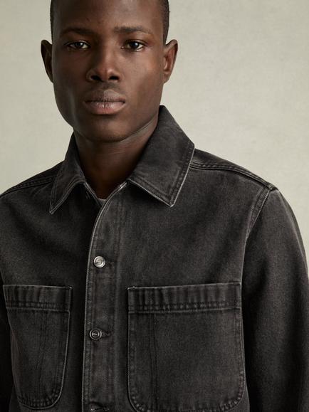 Reiss Tore Regular Fit Denim Shirt, Washed Black