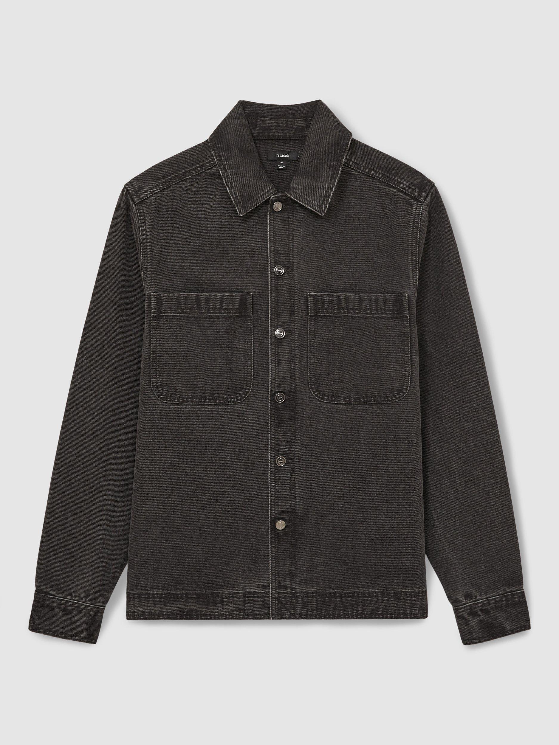 Product image 3 of 5, which shows Reiss Tore Regular Fit Denim Shirt, Washed Black, XS