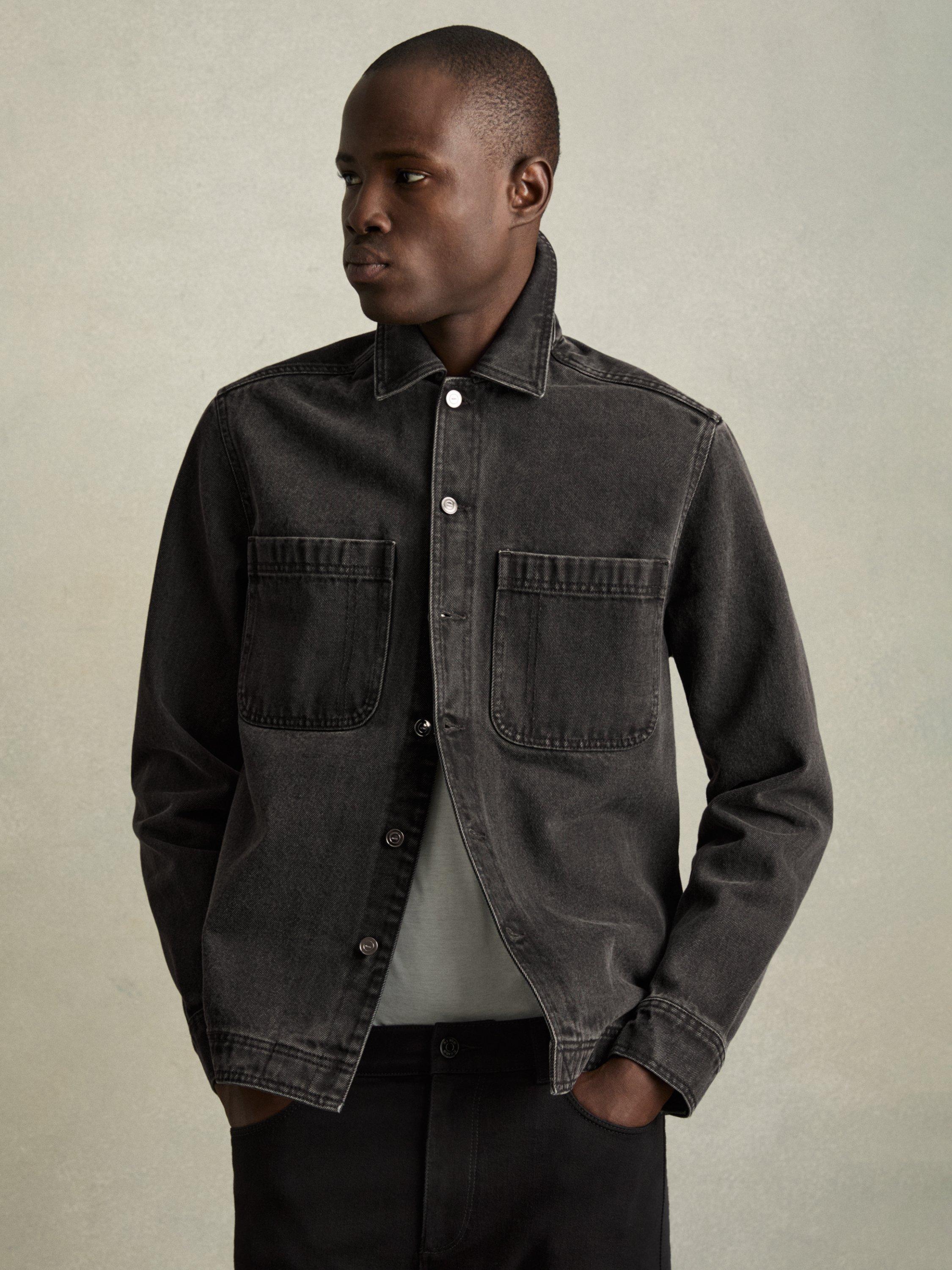 Product image 5 of 5, which shows Reiss Tore Regular Fit Denim Shirt, Washed Black, XS
