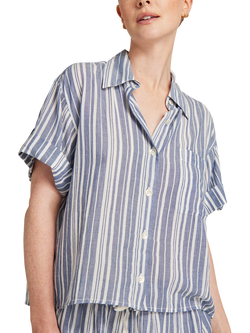 Nudea GOTS Organic Cotton Stripe Short Sleeve Pyjama Shirt - view 2, White/Navy