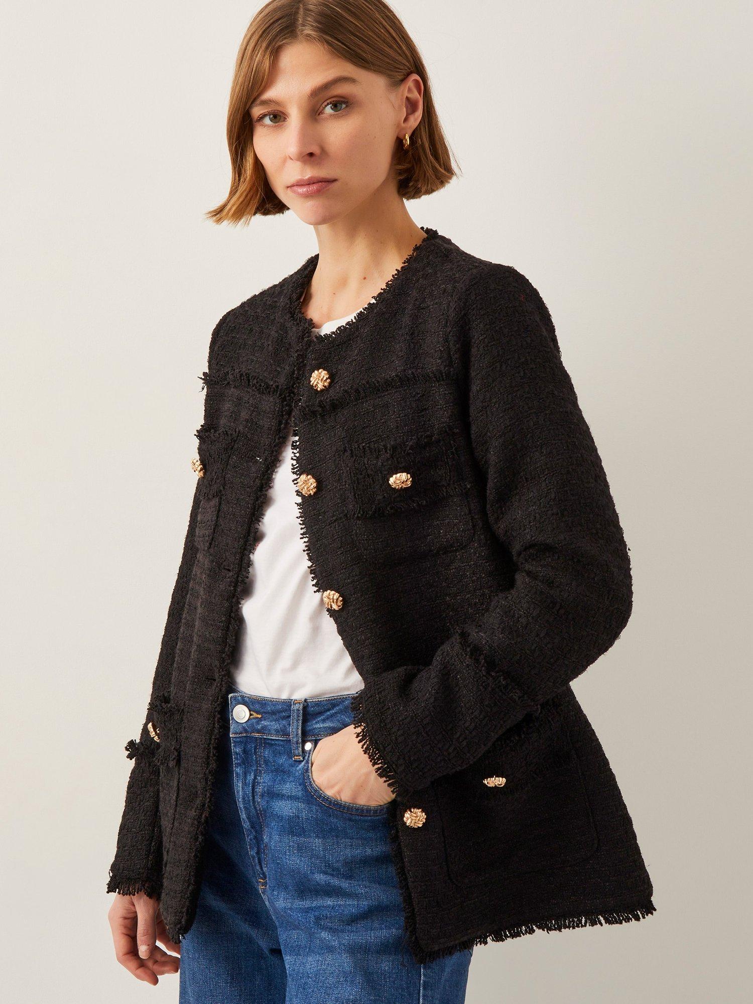Product image 1 of 4, which shows Monsoon Harriet Tweed Blazer, Black, M