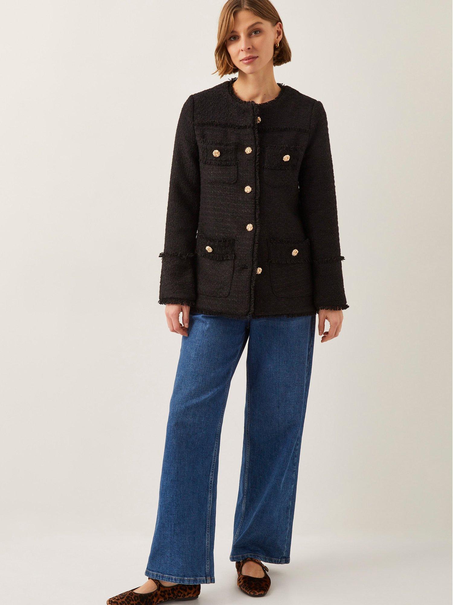 Product image 3 of 4, which shows Monsoon Harriet Tweed Blazer, Black, M