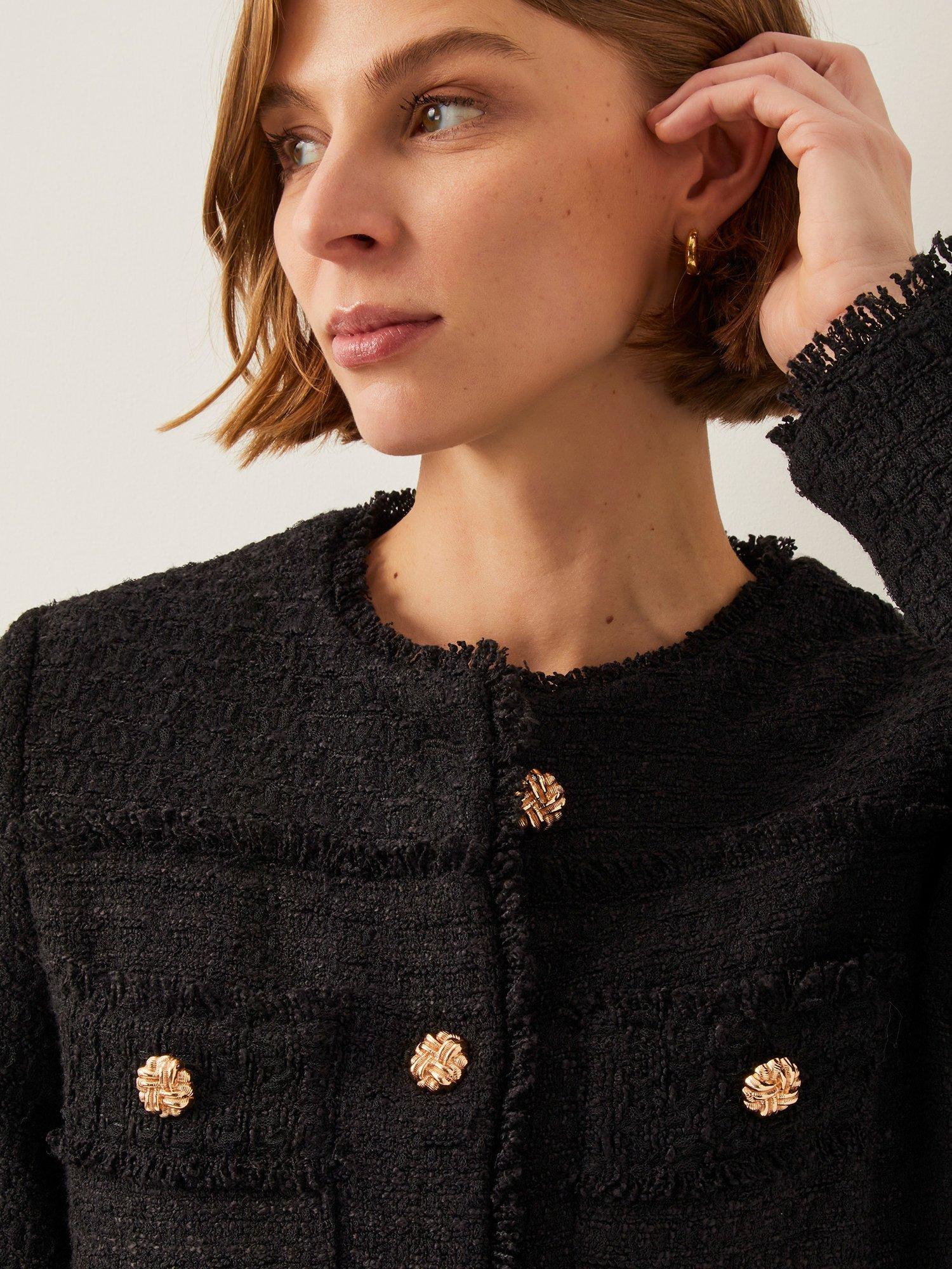 Product image 4 of 4, which shows Monsoon Harriet Tweed Blazer, Black, M