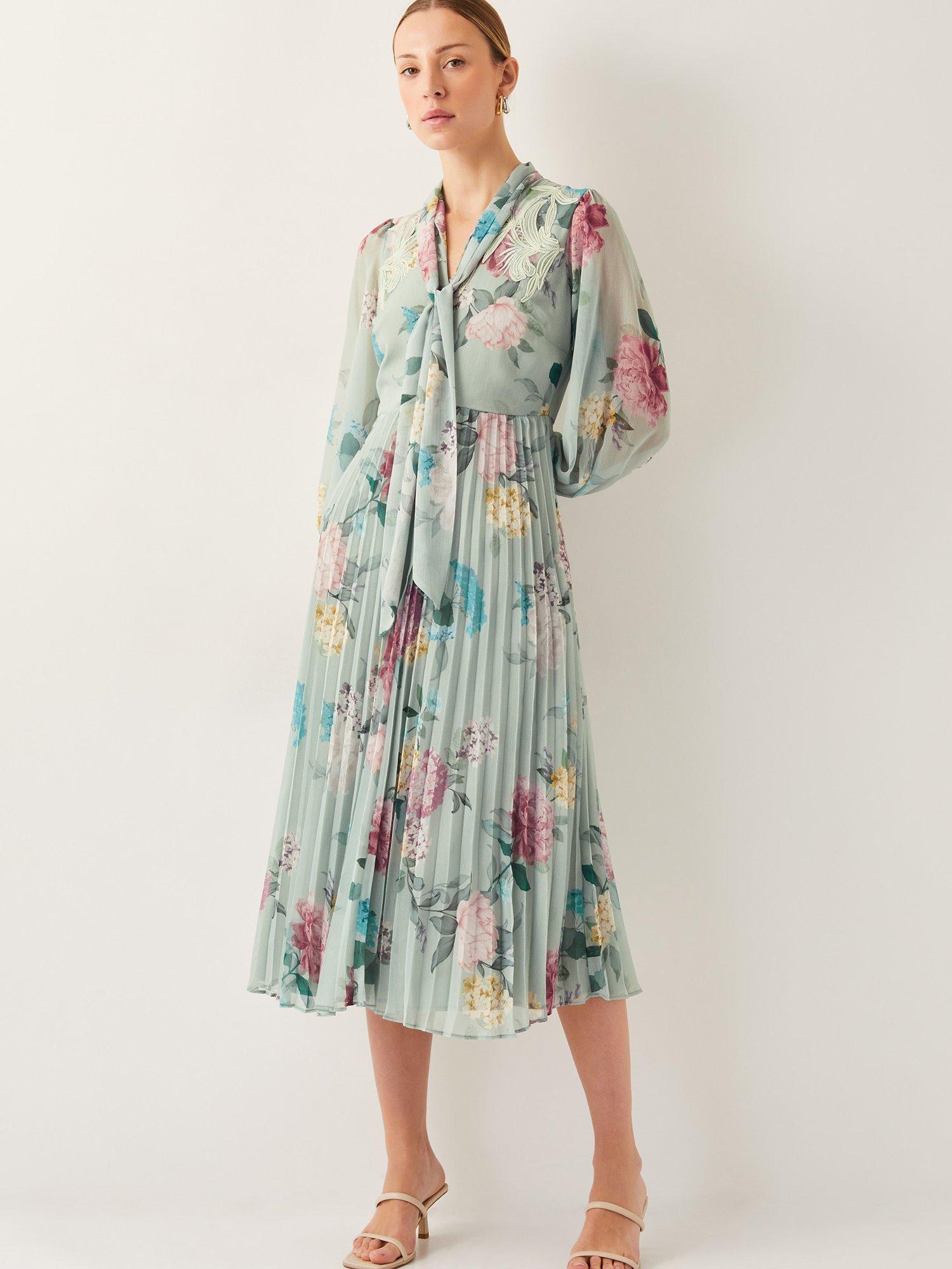 Product image 1 of 5, which shows Monsoon Agnes Floral Shirt Dress, Sage/Multi, 8