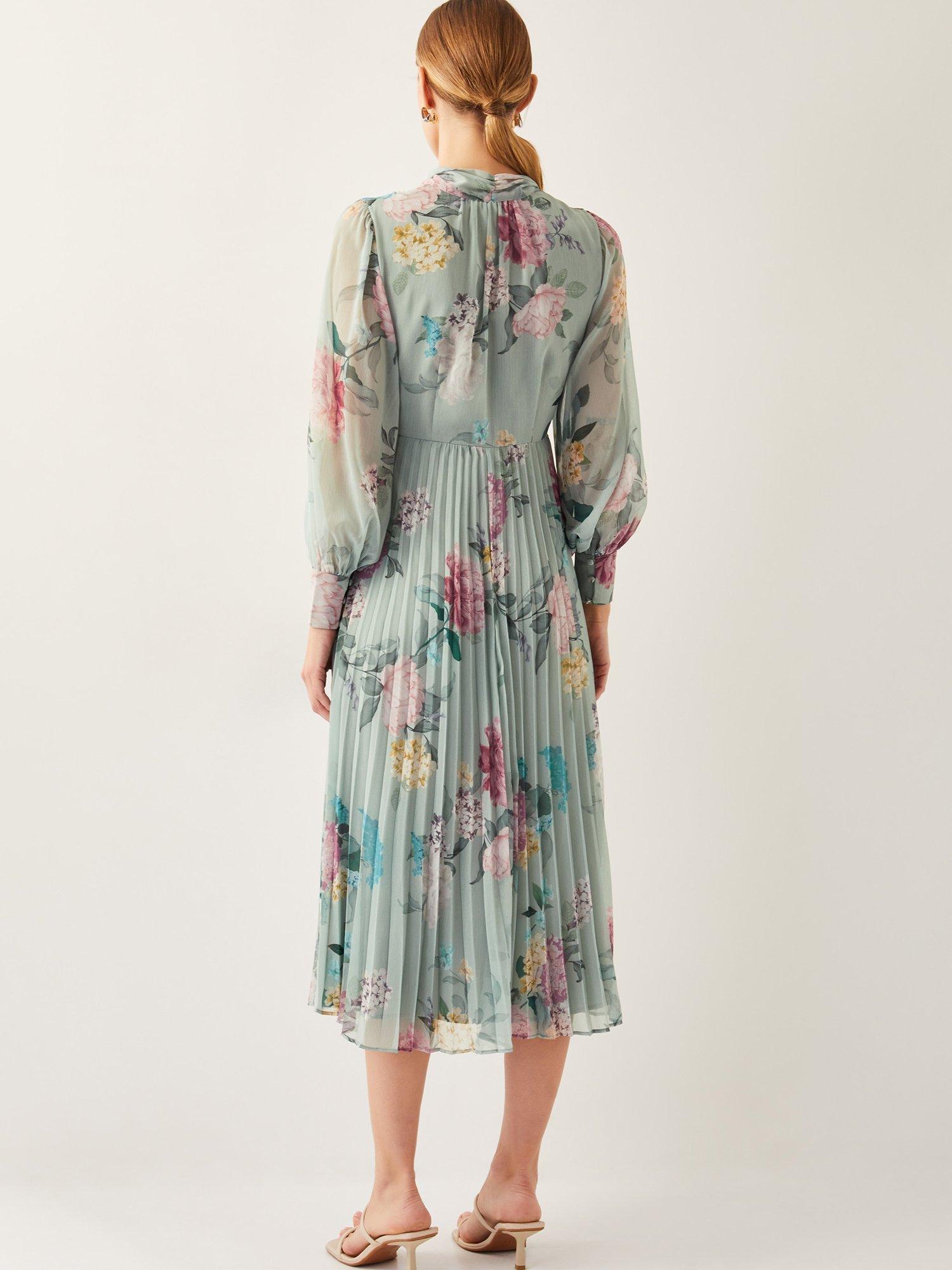 Product image 2 of 5, which shows Monsoon Agnes Floral Shirt Dress, Sage/Multi, 8