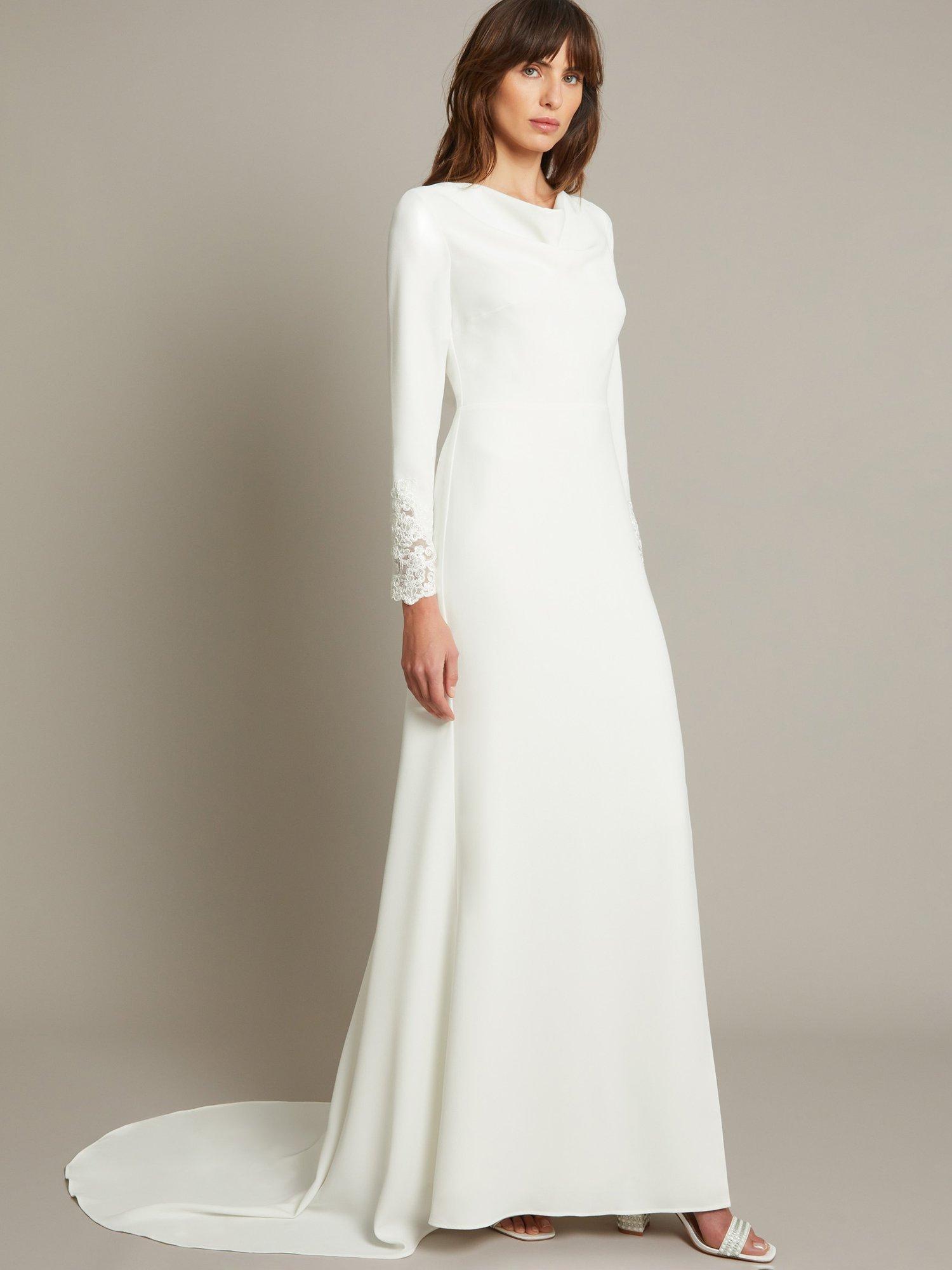Product image 1 of 4, which shows Monsoon Aleah Cowl Lace Wedding Dress, Ivory, 6