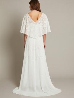 Monsoon Cali Embellished Cape Sleeve Wedding Dress, Ivory - view 2, Ivory