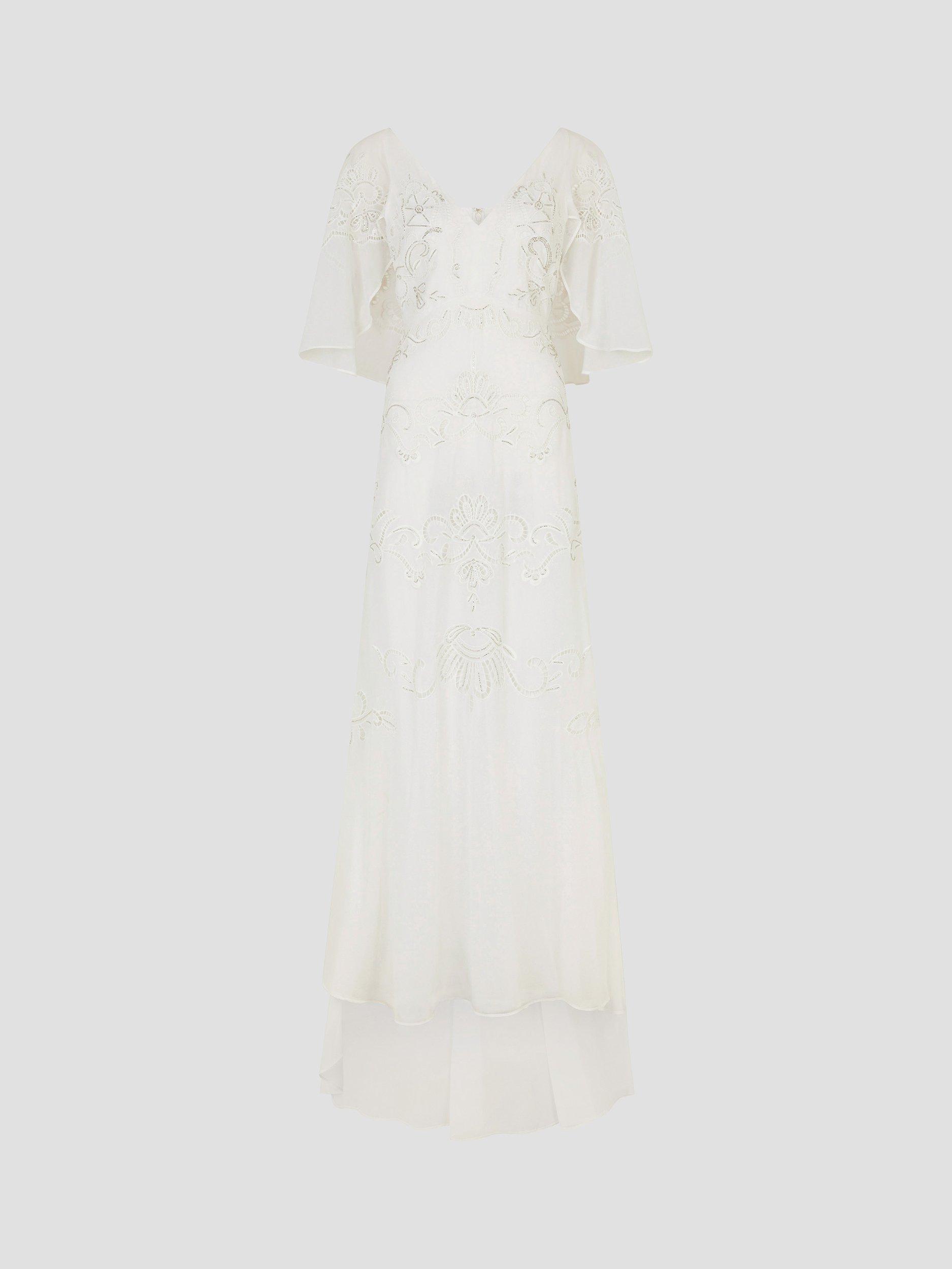 Product image 3 of 5, which shows Monsoon Cali Embellished Cape Sleeve Wedding Dress, Ivory, 6