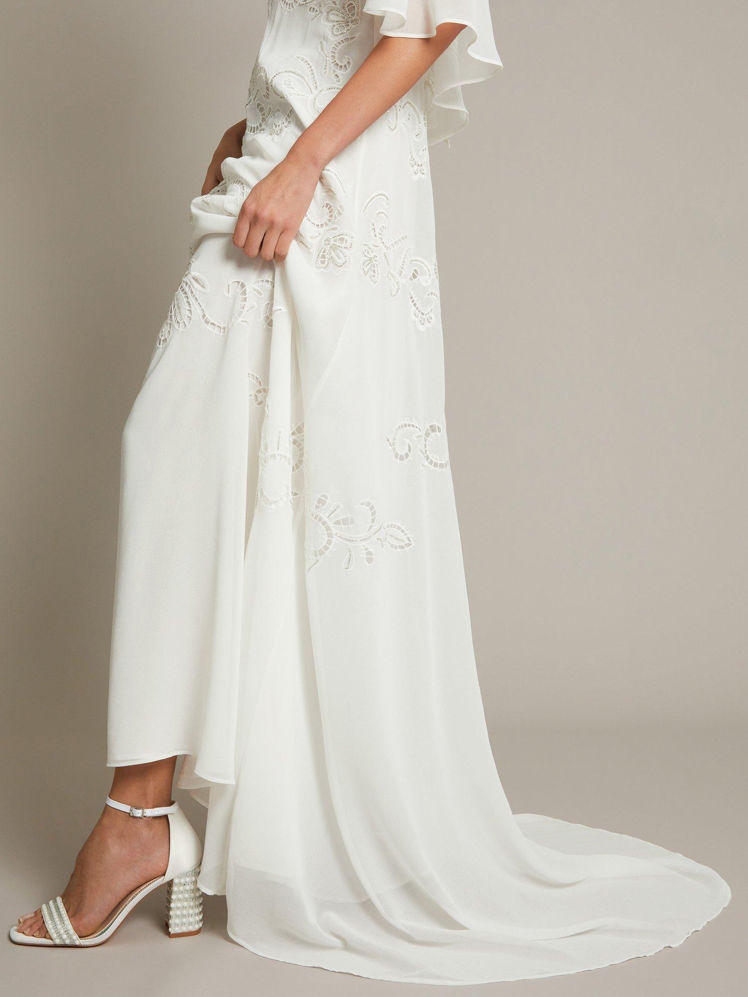 Product image 4 of 5, which shows Monsoon Cali Embellished Cape Sleeve Wedding Dress, Ivory, 6