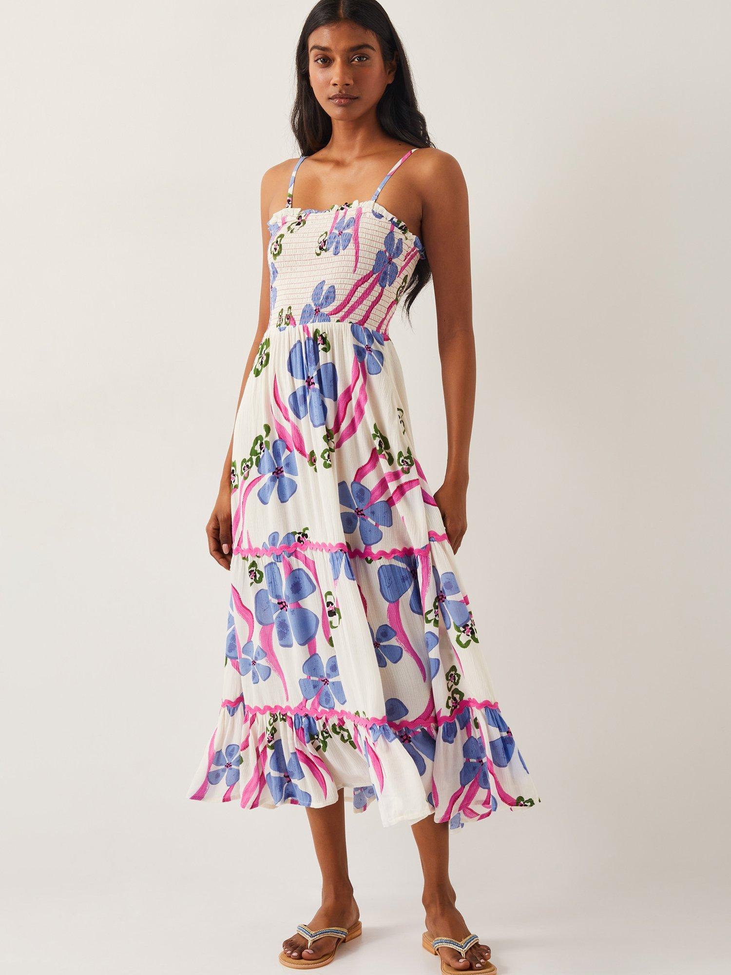 Product image 1 of 5, which shows Monsoon Fiona Bandeau Dress, Ivory/Multi, S