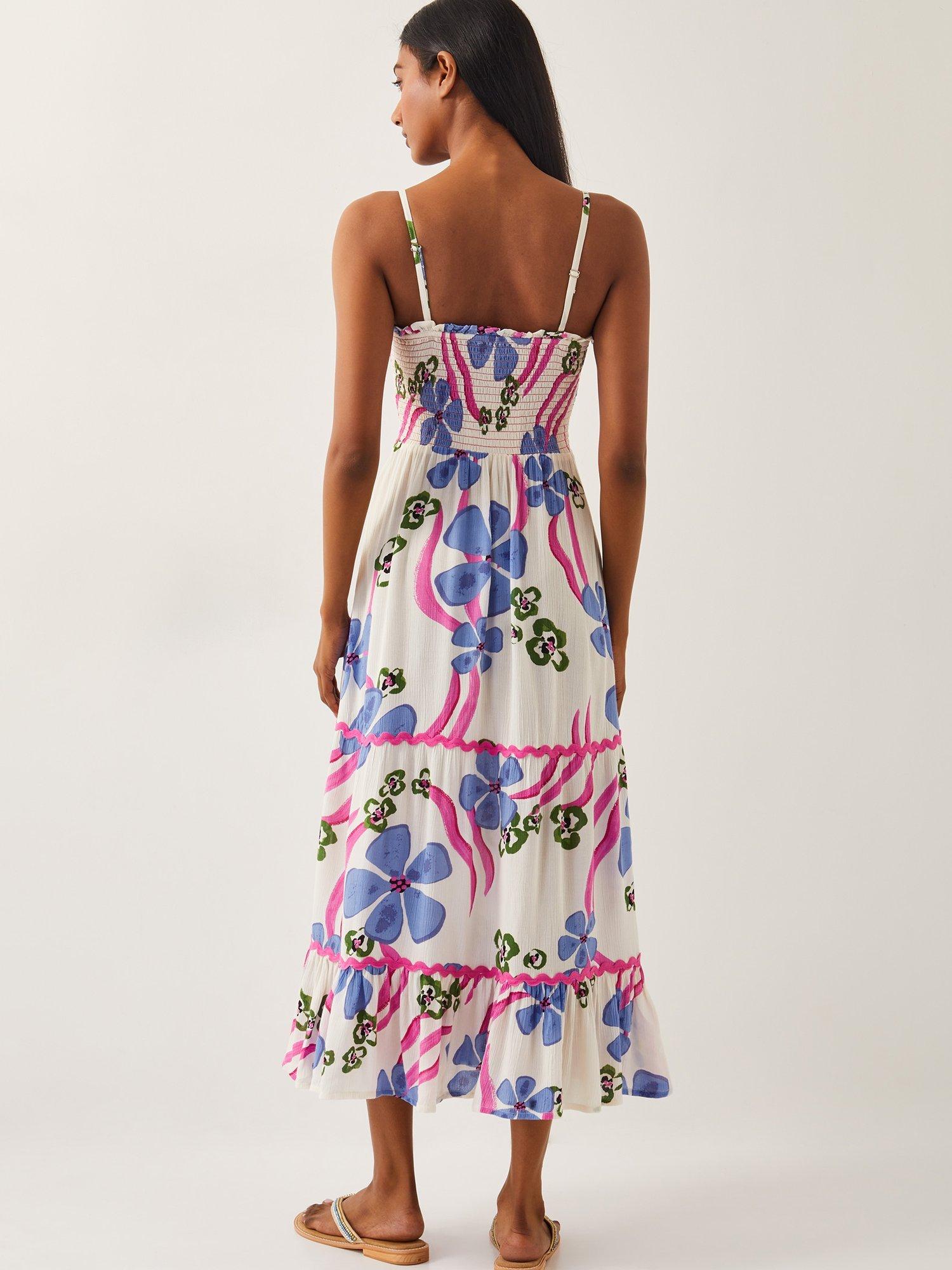 Product image 2 of 5, which shows Monsoon Fiona Bandeau Dress, Ivory/Multi, S