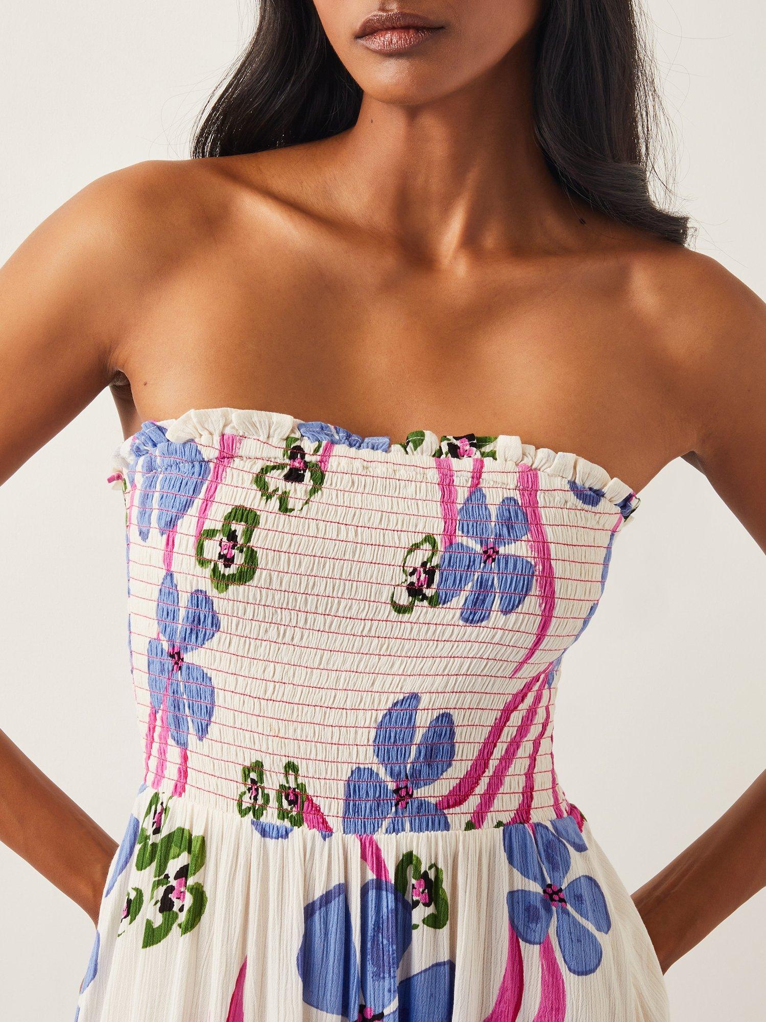 Product image 4 of 5, which shows Monsoon Fiona Bandeau Dress, Ivory/Multi, S