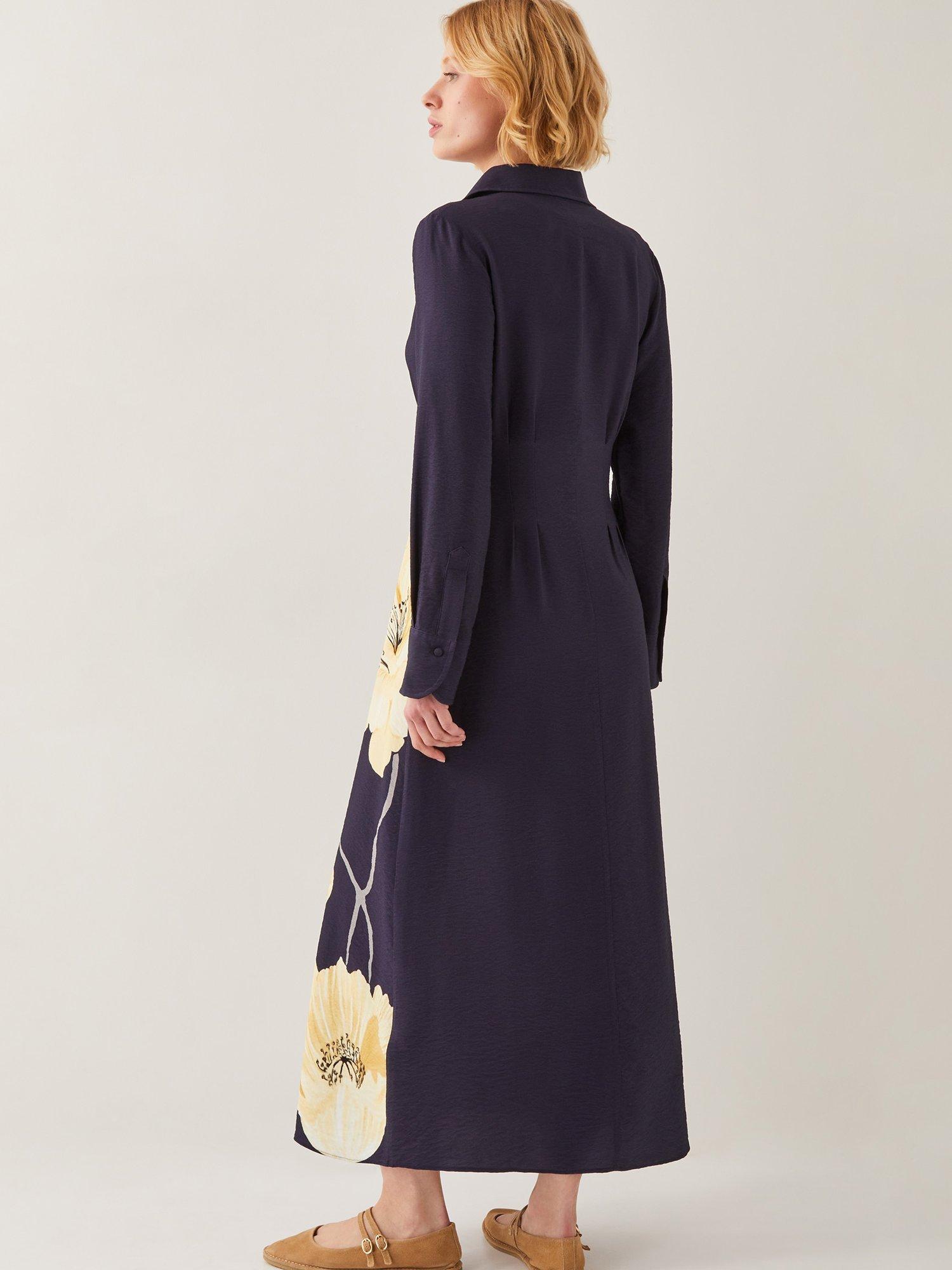 Product image 2 of 5, which shows Monsoon Fearne Flower Shirt Dress, Navy, 8