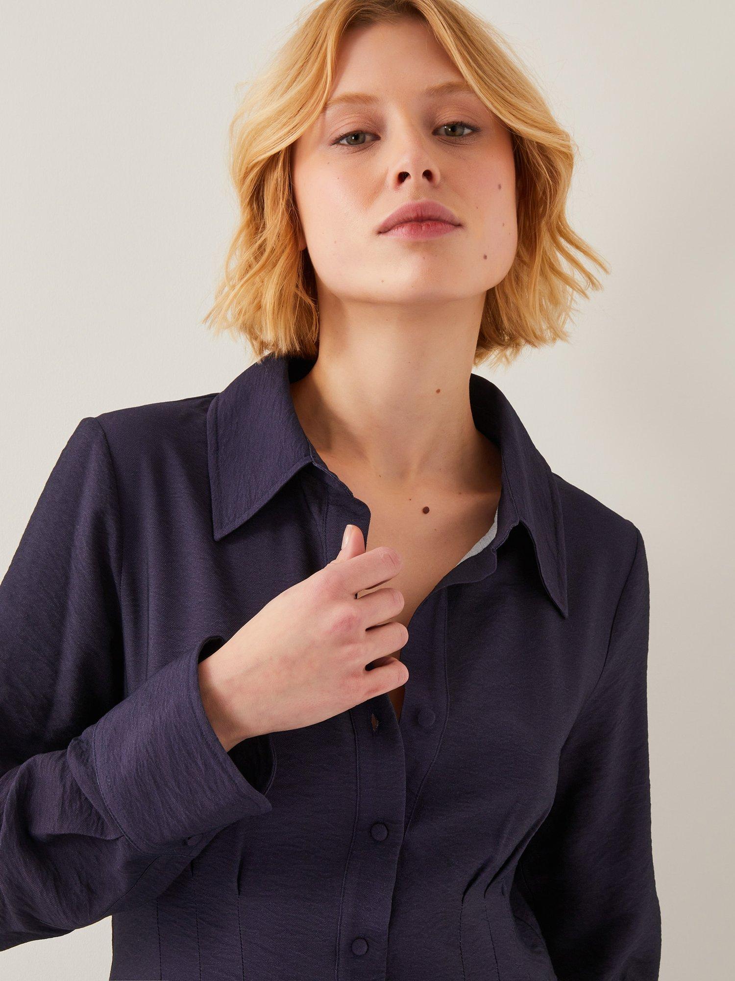 Product image 4 of 5, which shows Monsoon Fearne Flower Shirt Dress, Navy, 8