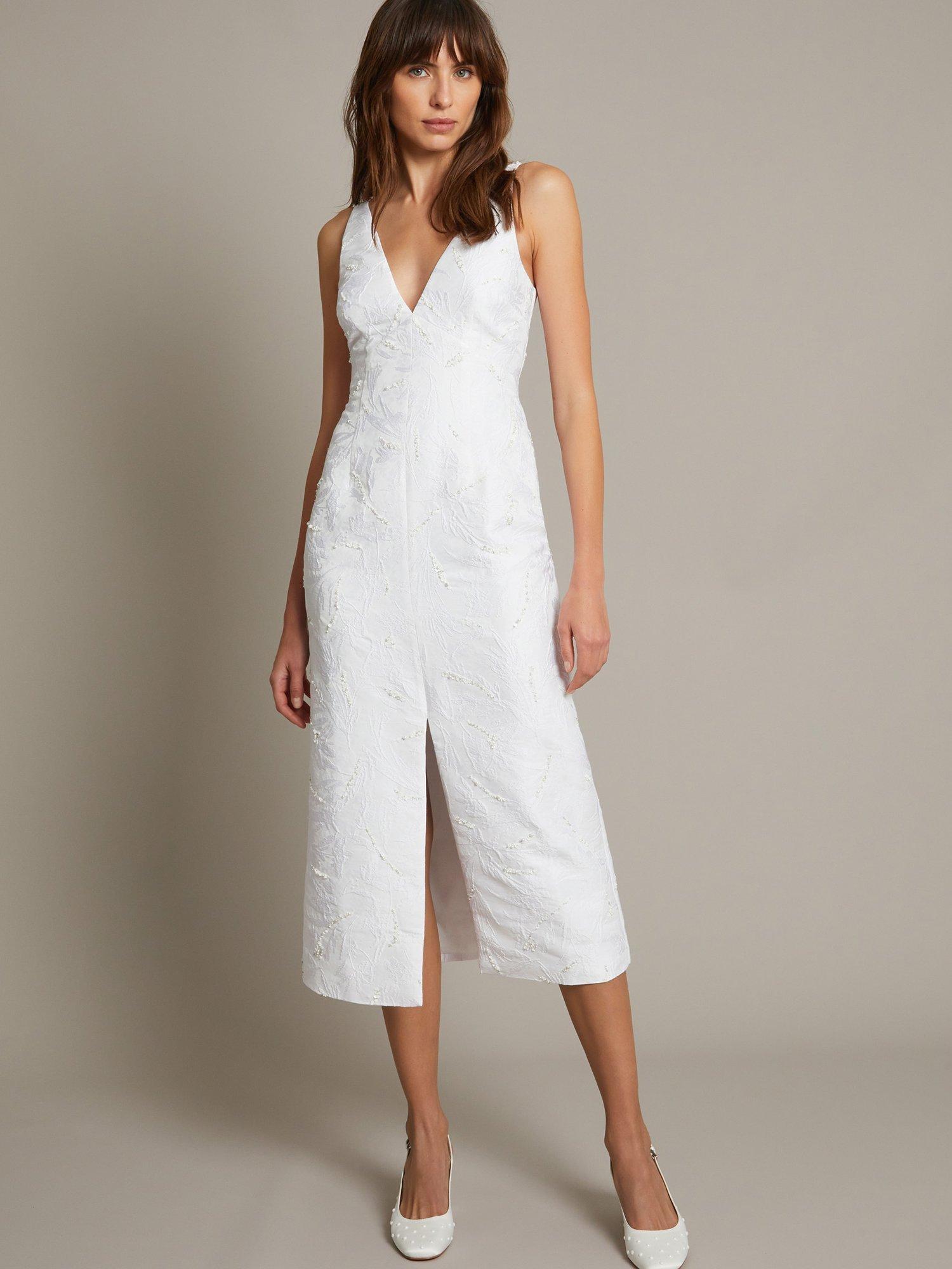 Product image 1 of 5, which shows Monsoon Frida Jacquard Bridal Dress, Ivory, 6