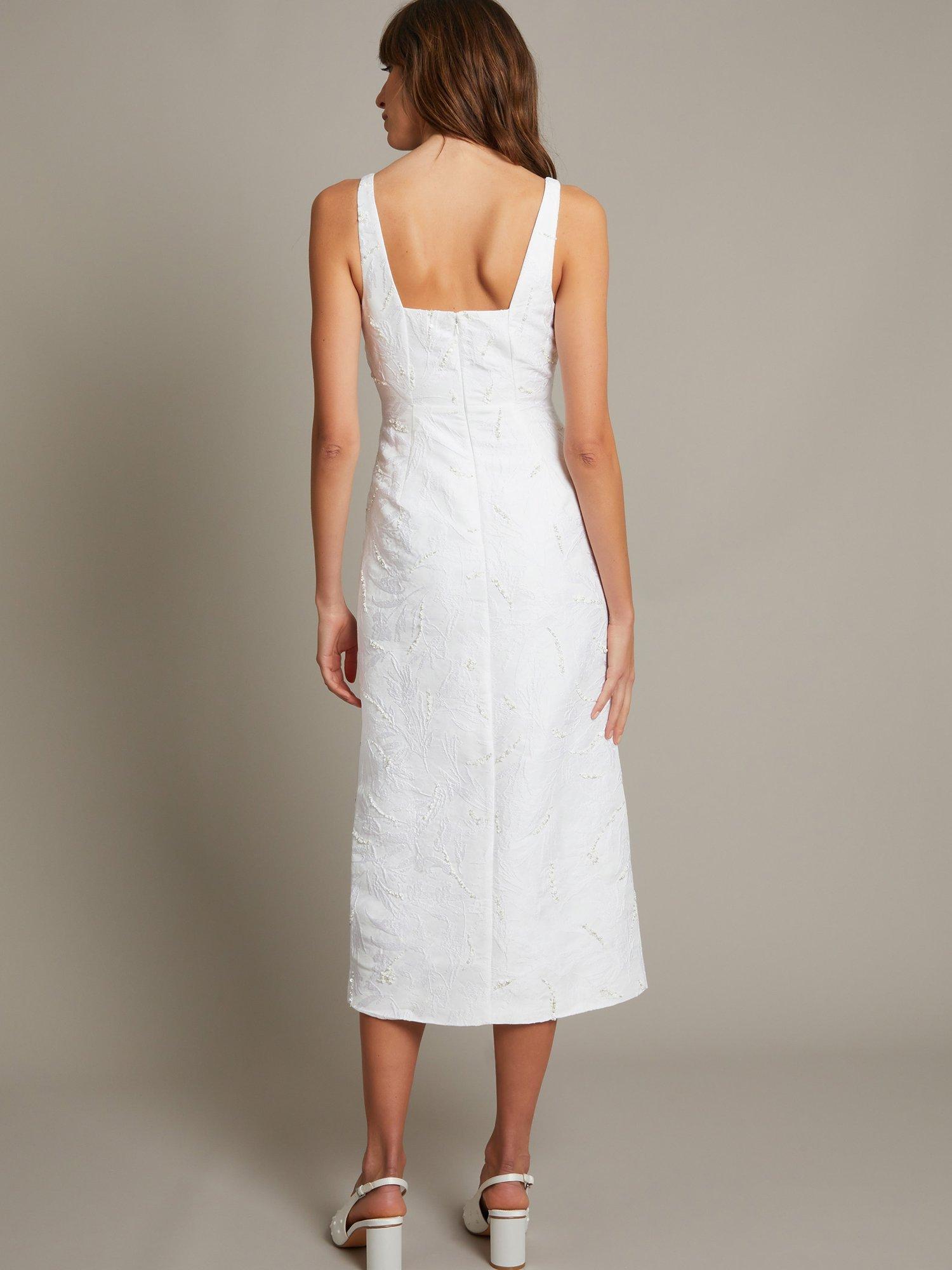 Product image 2 of 5, which shows Monsoon Frida Jacquard Bridal Dress, Ivory, 6