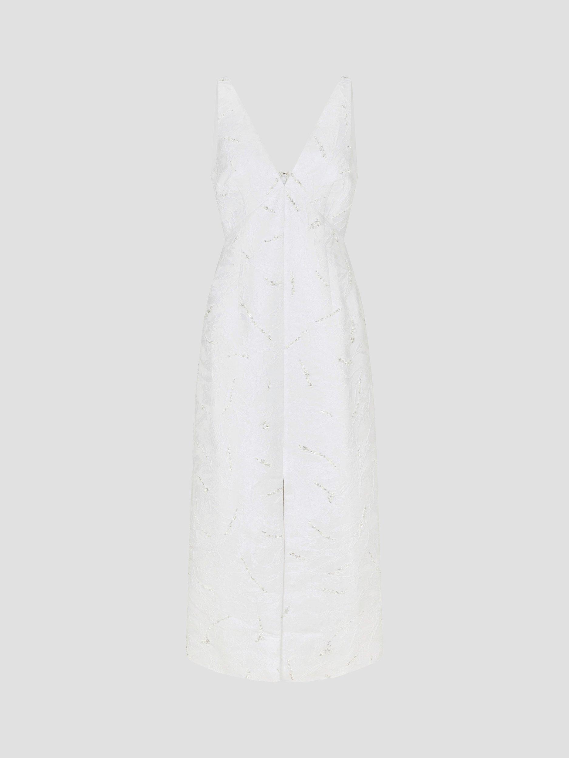 Product image 3 of 5, which shows Monsoon Frida Jacquard Bridal Dress, Ivory, 6