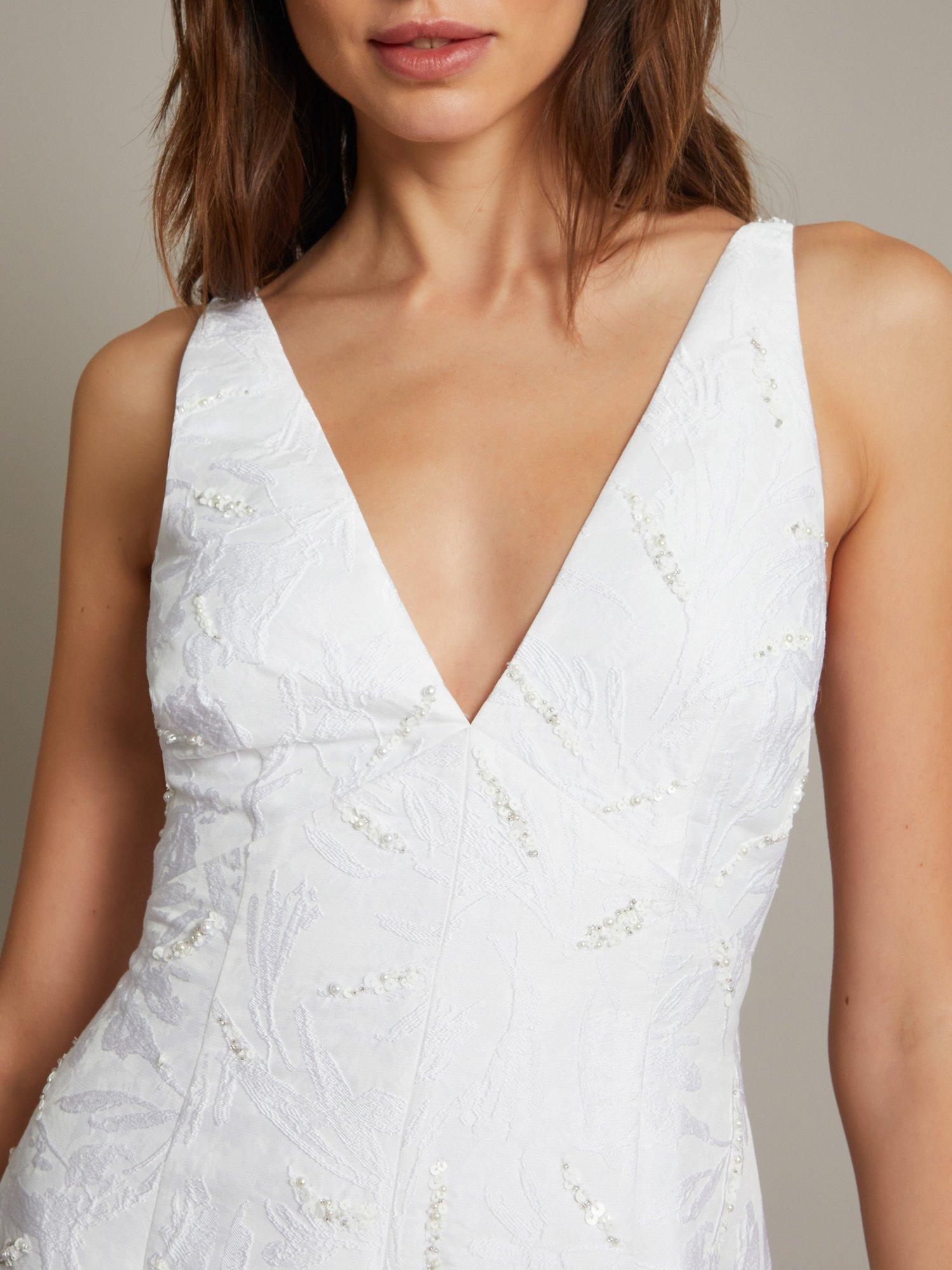 Product image 5 of 5, which shows Monsoon Frida Jacquard Bridal Dress, Ivory, 6