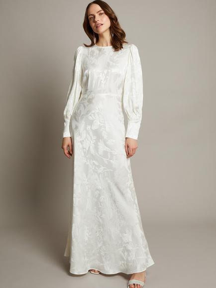 Monsoon Grace Satin Maxi Wedding Dress, Ivory, Ivory