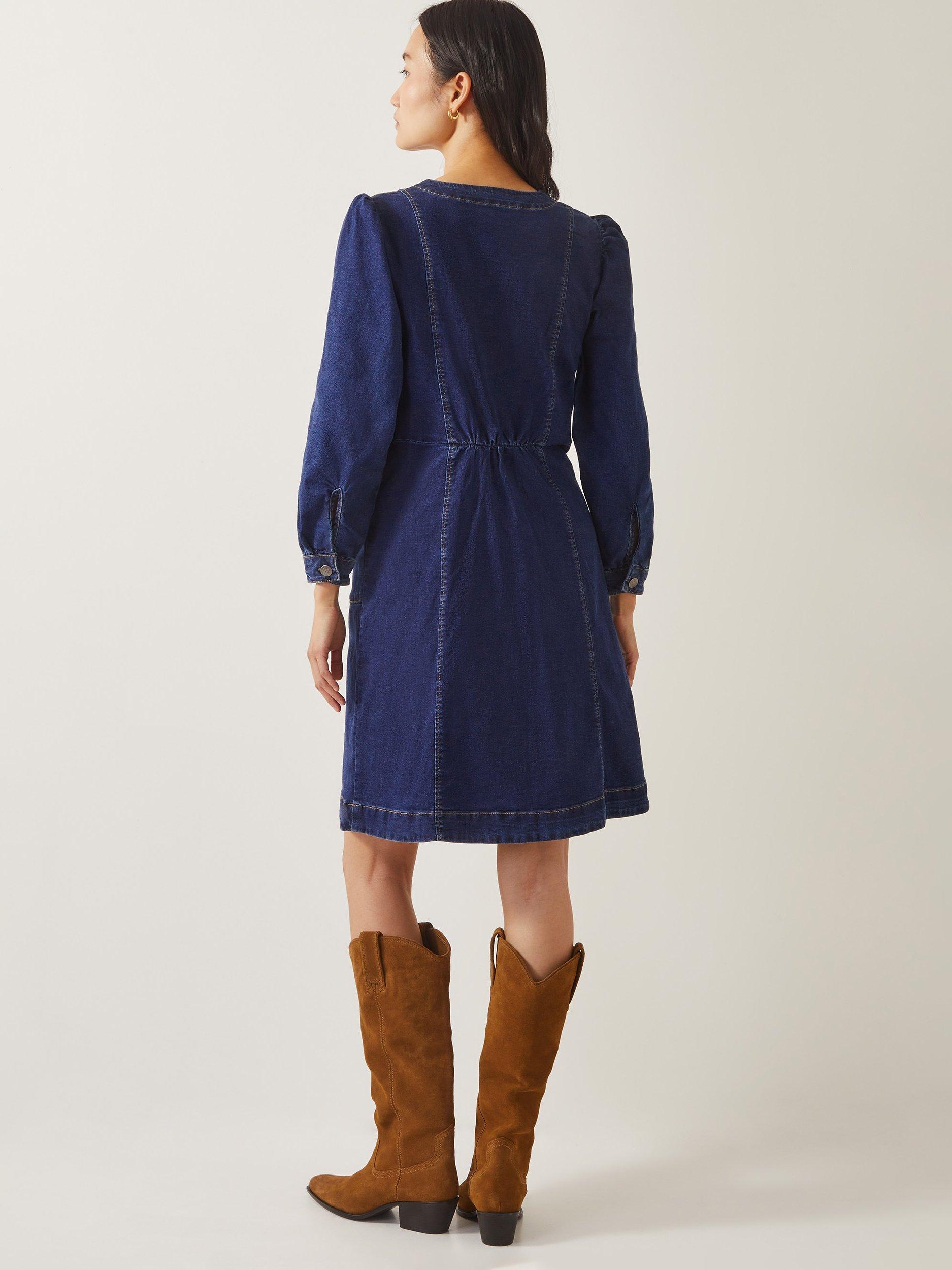 Product image 2 of 4, which shows Monsoon Katlyn Zip Denim Dress, Mid Authentic Blue, 18