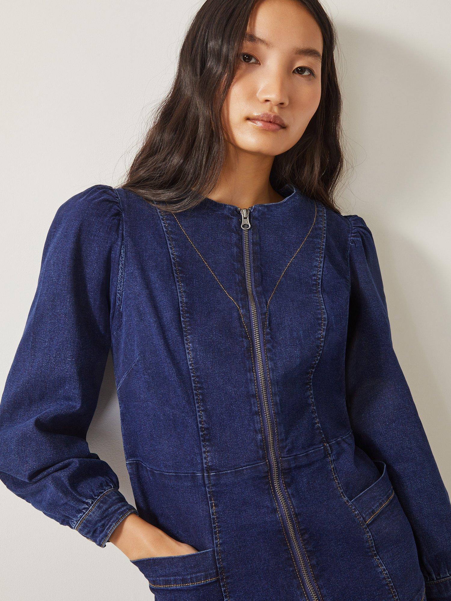 Product image 3 of 4, which shows Monsoon Katlyn Zip Denim Dress, Mid Authentic Blue, 18