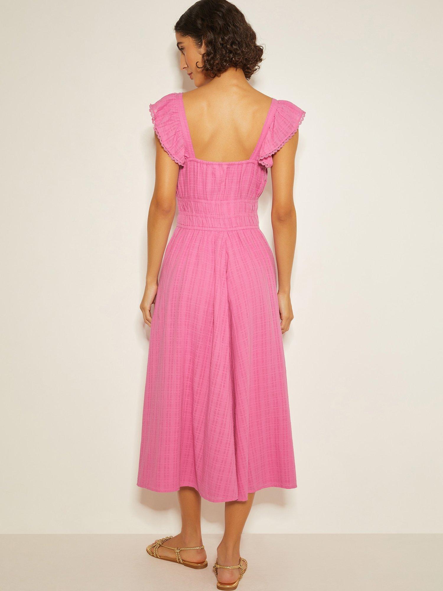 Product image 2 of 5, which shows Monsoon Marlee Ruffle Midi Sun Dress, Pink, S