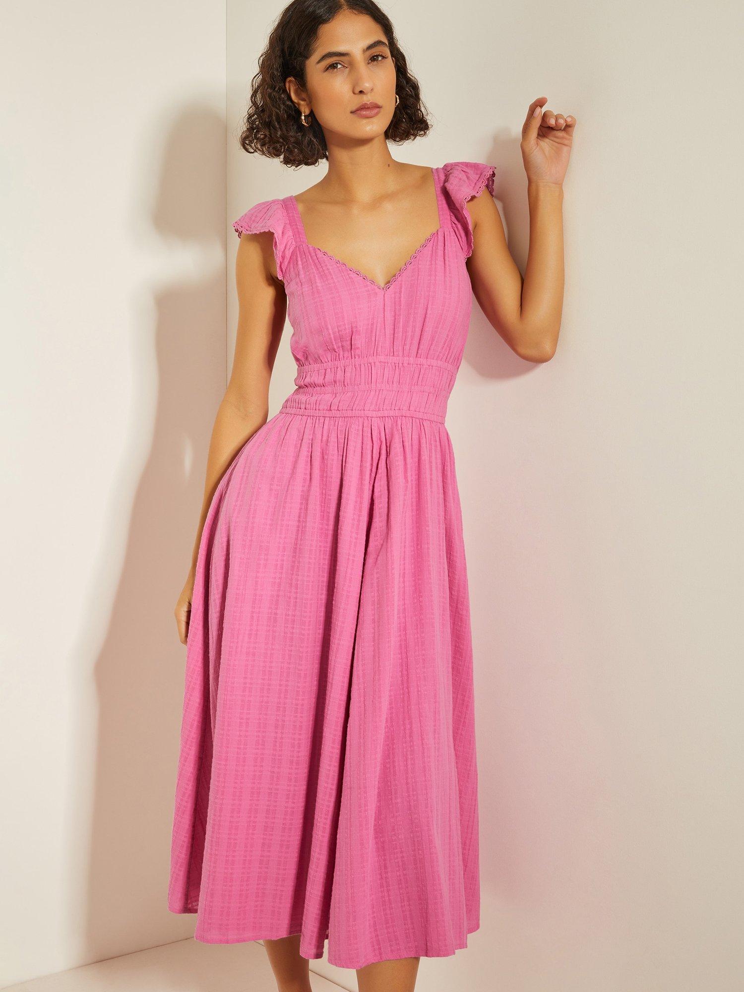 Product image 4 of 5, which shows Monsoon Marlee Ruffle Midi Sun Dress, Pink, S