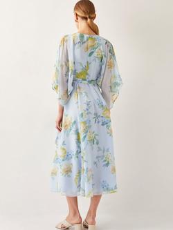 Monsoon Rowan Floral Wrap Dress, Pale Blue - view 2, Pale Blue