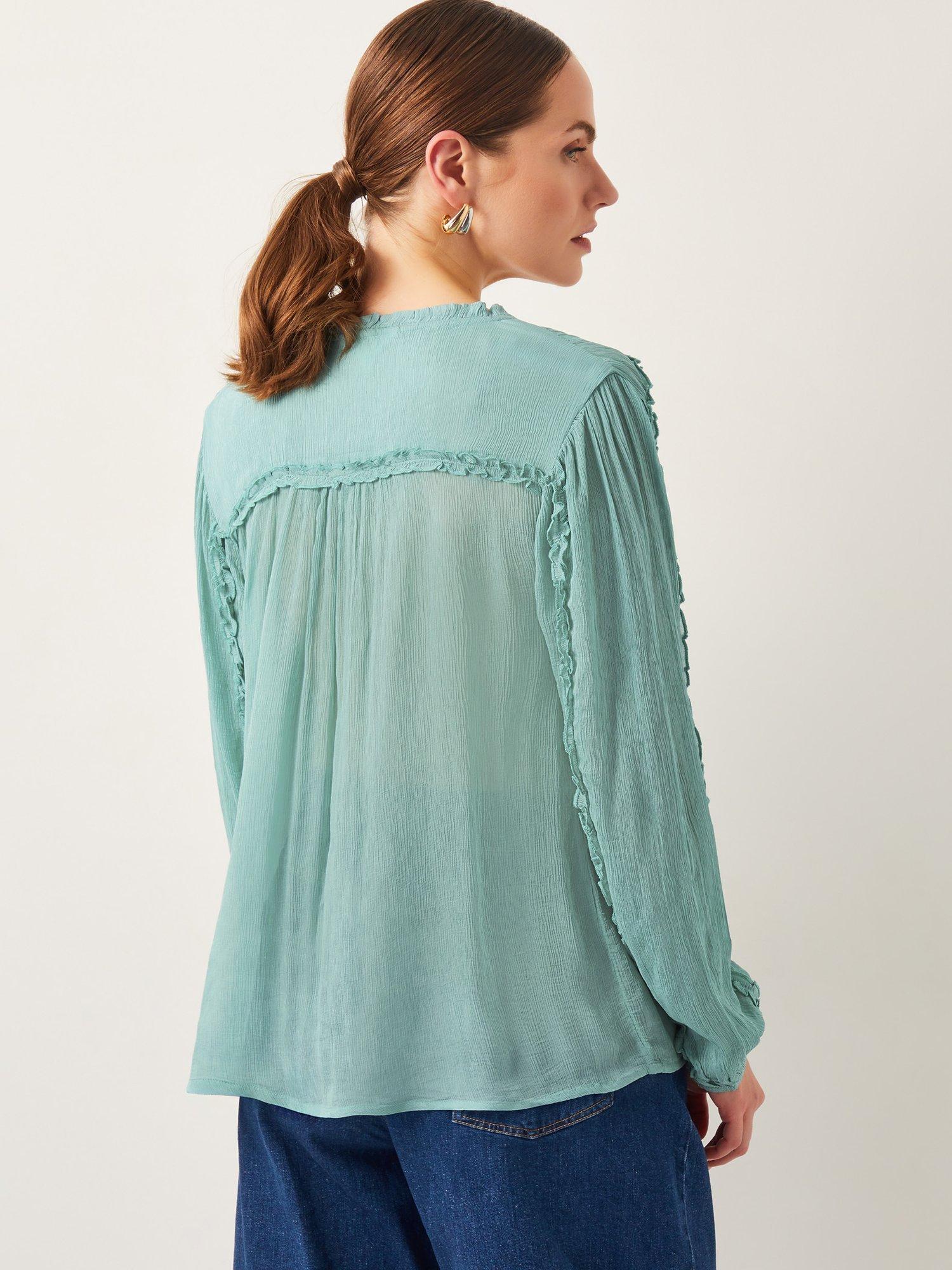 Product image 2 of 5, which shows Monsoon Juliet Ruffle Blouse, Sea Green, M