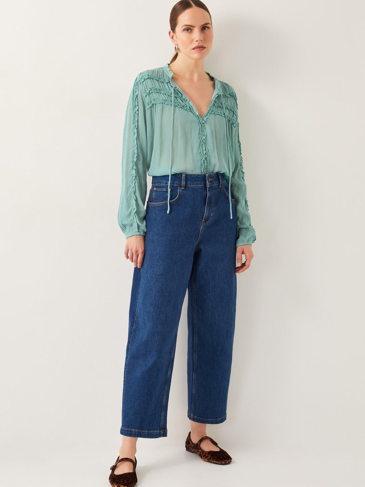 Product image 3 of 5, which shows Monsoon Juliet Ruffle Blouse, Sea Green, M