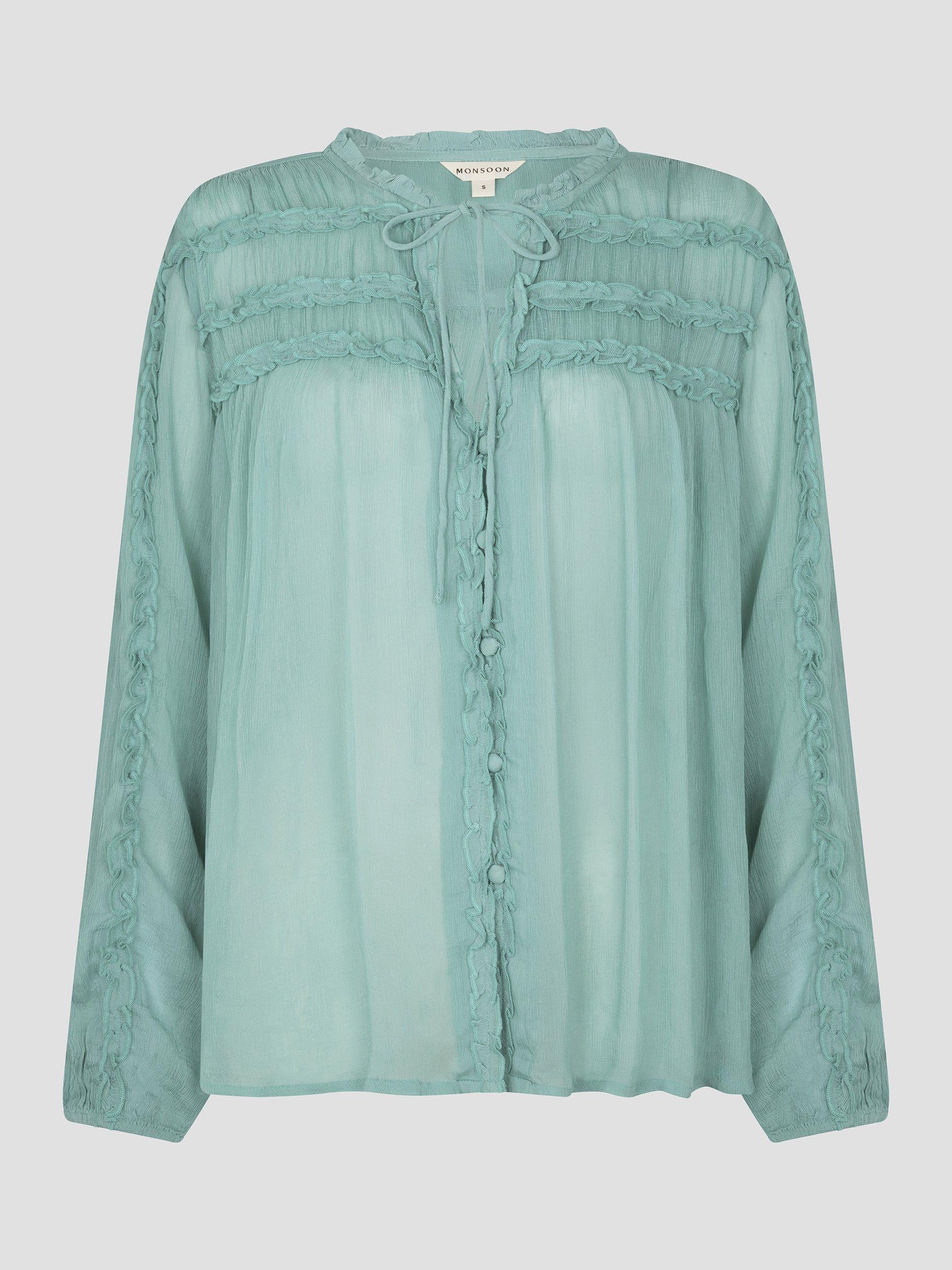 Product image 4 of 5, which shows Monsoon Juliet Ruffle Blouse, Sea Green, M